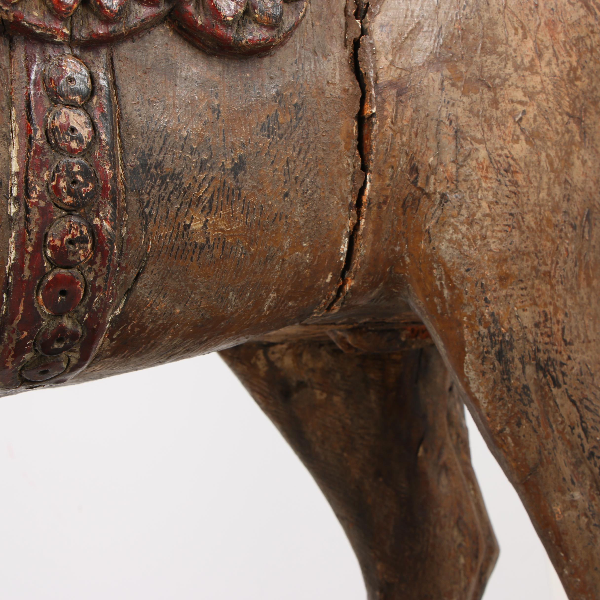 Wooden Horse Statue on Wheeled Base