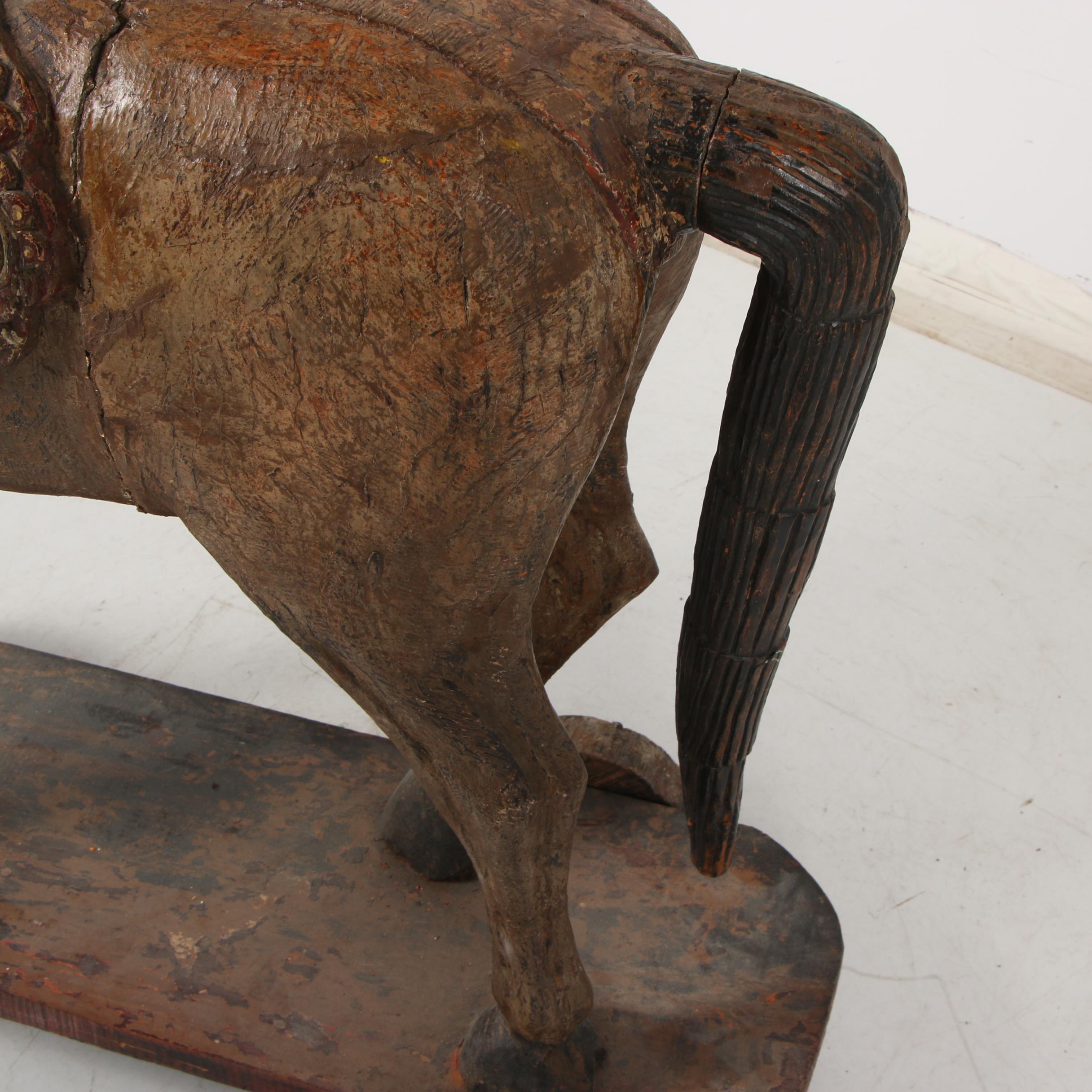 Wooden Horse Statue on Wheeled Base