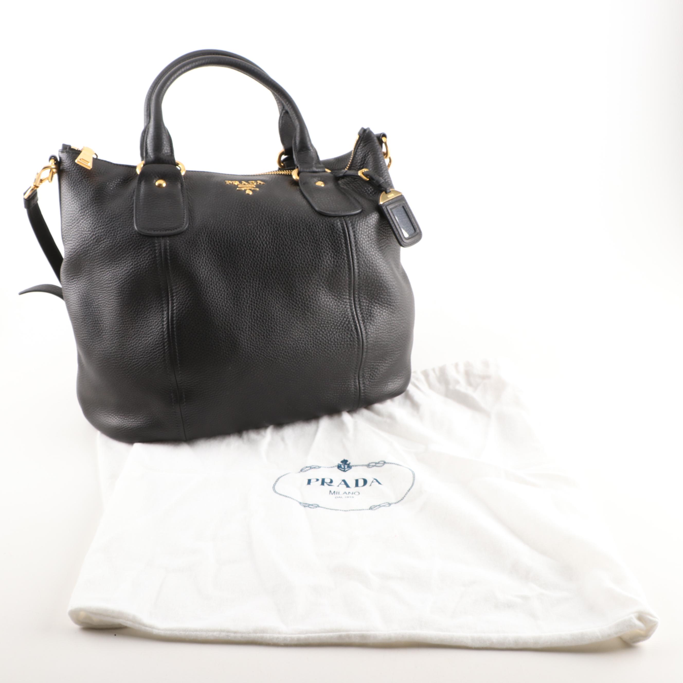 Prada Milano Nero Vitello Daino Leather Tote Shoulder Bag