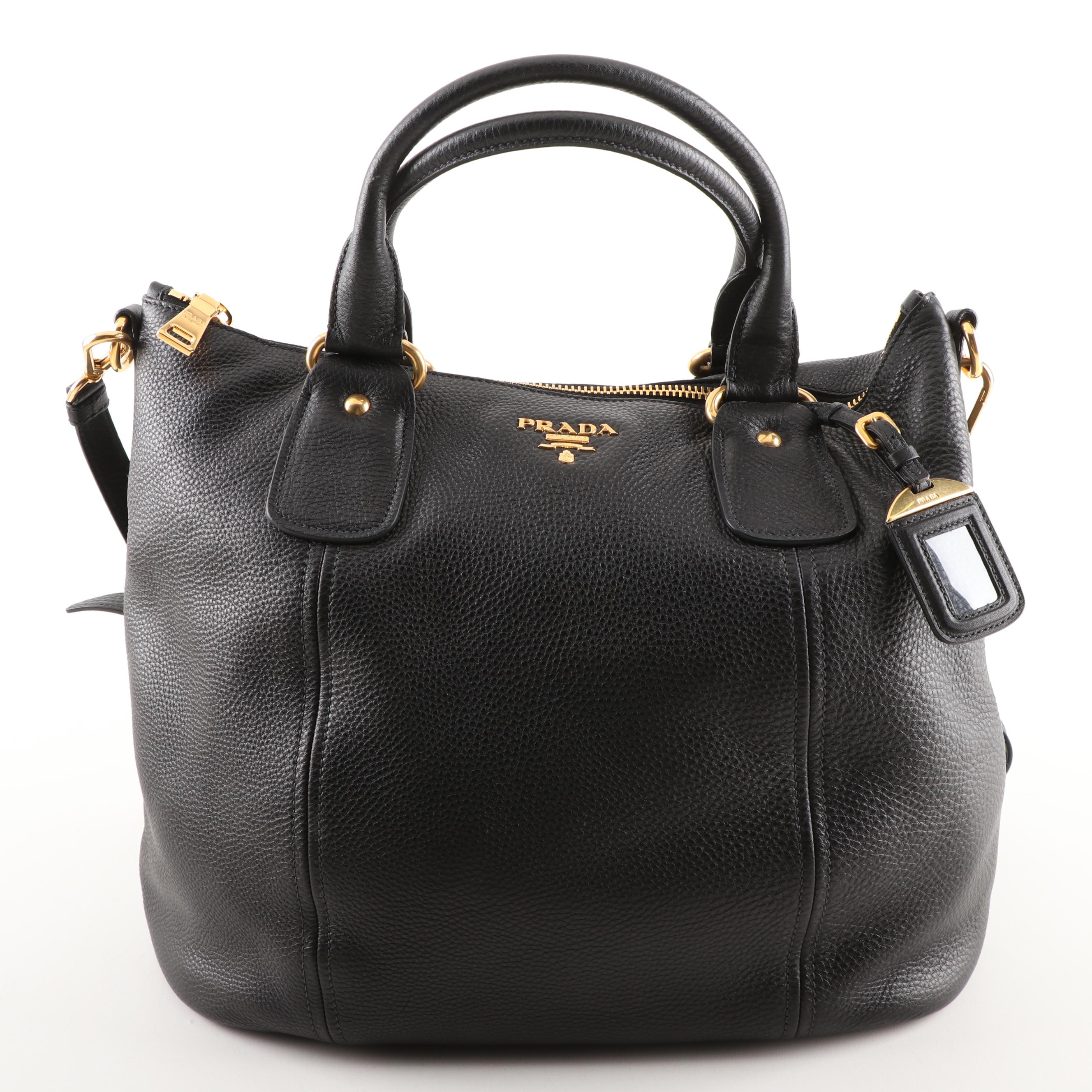 Prada Milano Nero Vitello Daino Leather Tote Shoulder Bag