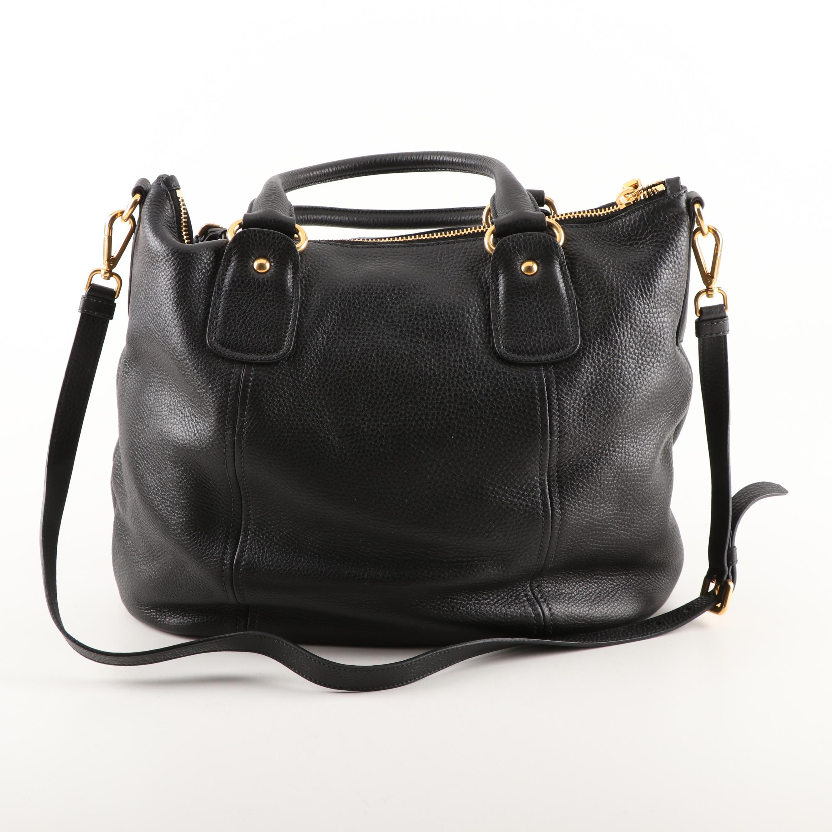 Prada Milano Nero Vitello Daino Leather Tote Shoulder Bag