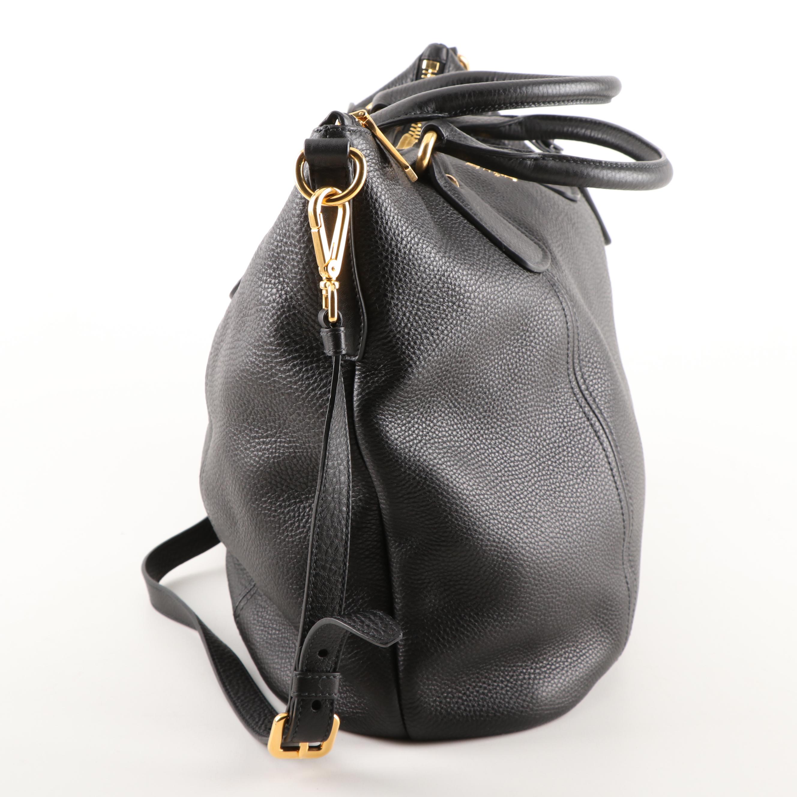 Prada Milano Nero Vitello Daino Leather Tote Shoulder Bag