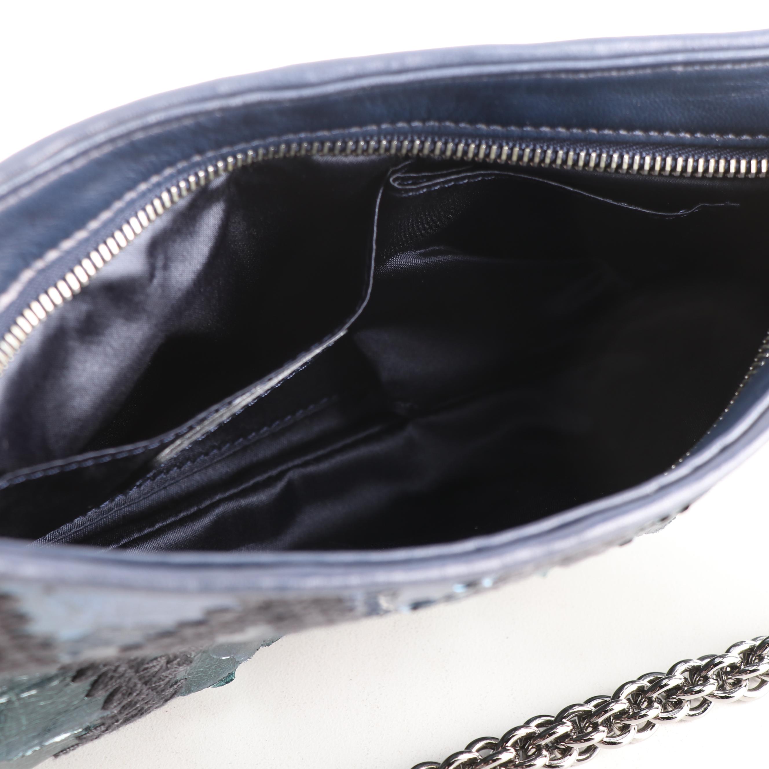 Chanel Iridescent Blue Python Skin, Crochet and Leather Clutch Purse