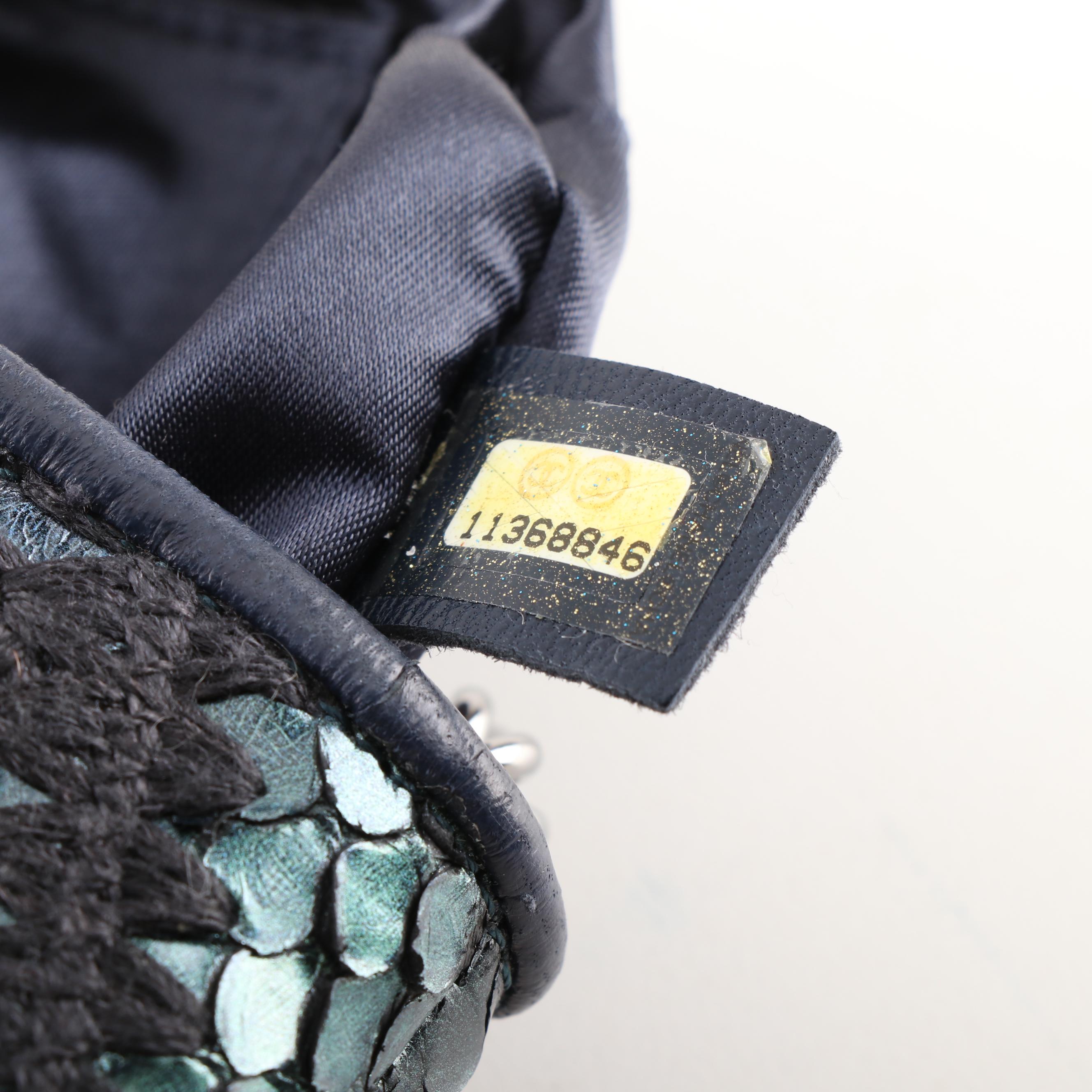 Chanel Iridescent Blue Python Skin, Crochet and Leather Clutch Purse