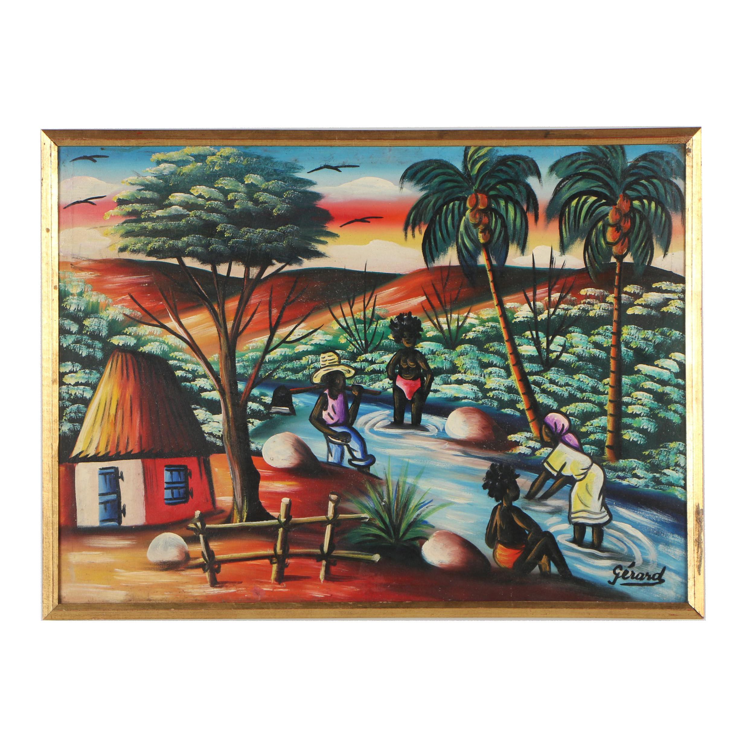 Gérard Haitian Folk Art Oil Painting