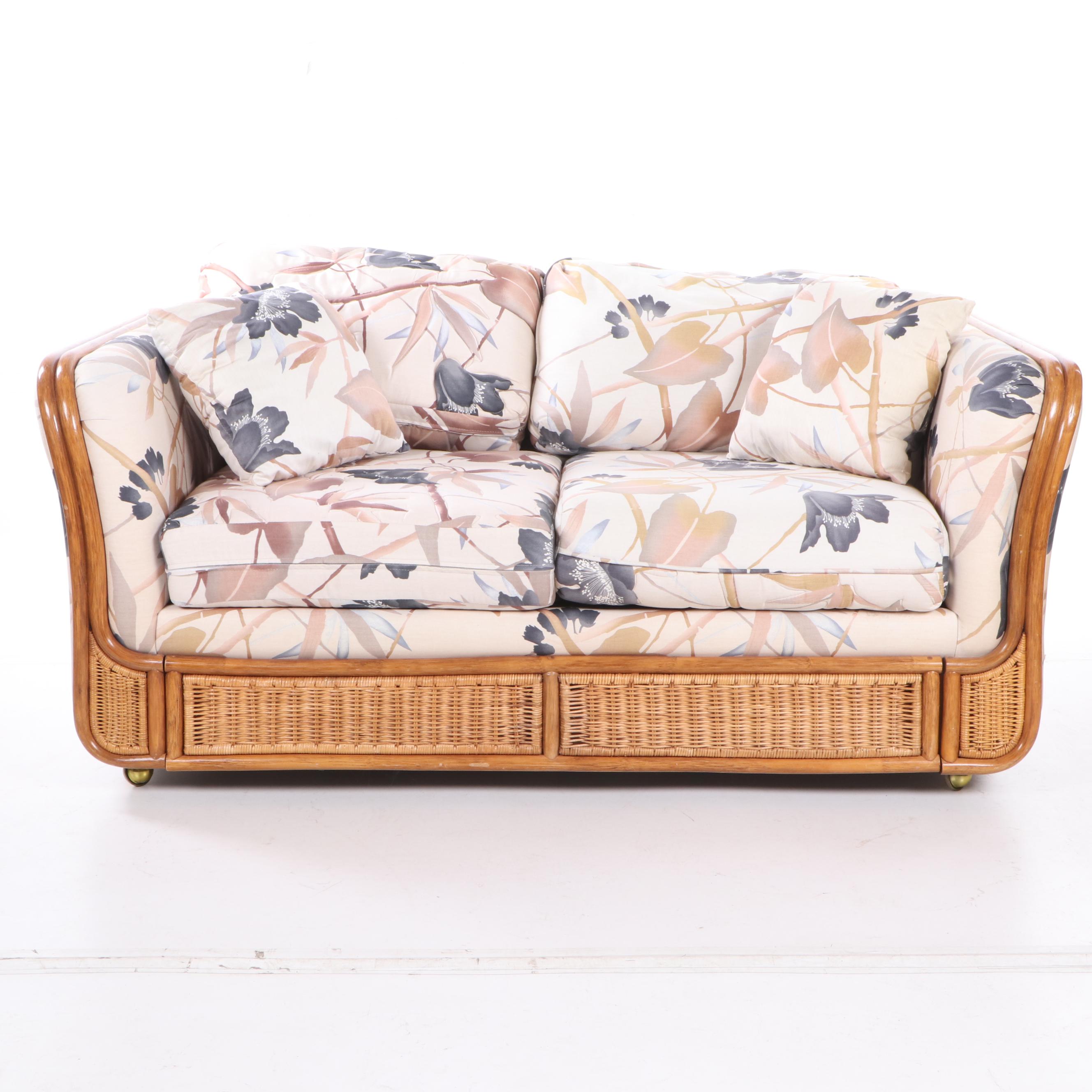 Bassett Wicker and Bamboo Upholstered Living Room Set, Contemporary