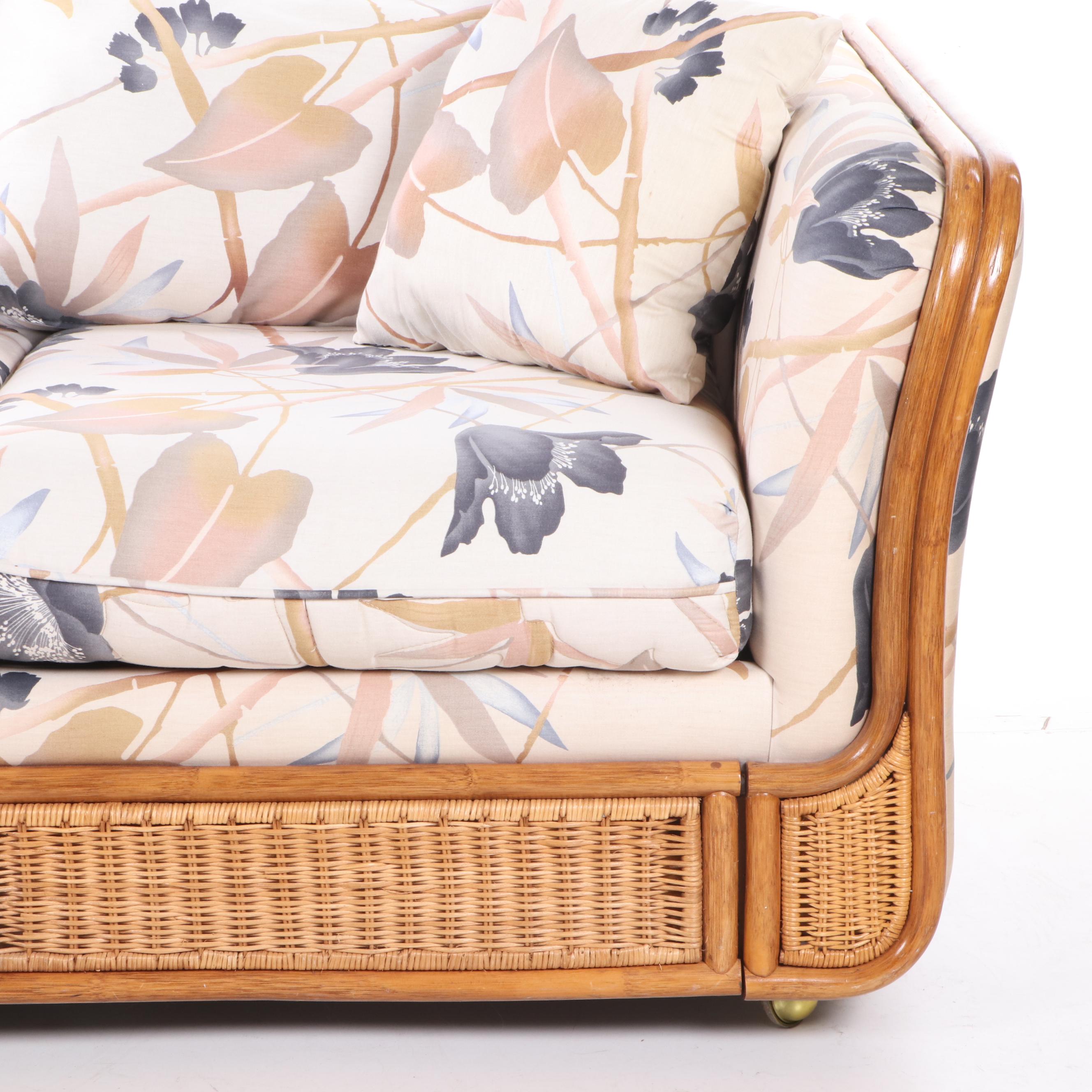 Bassett Wicker and Bamboo Upholstered Living Room Set, Contemporary