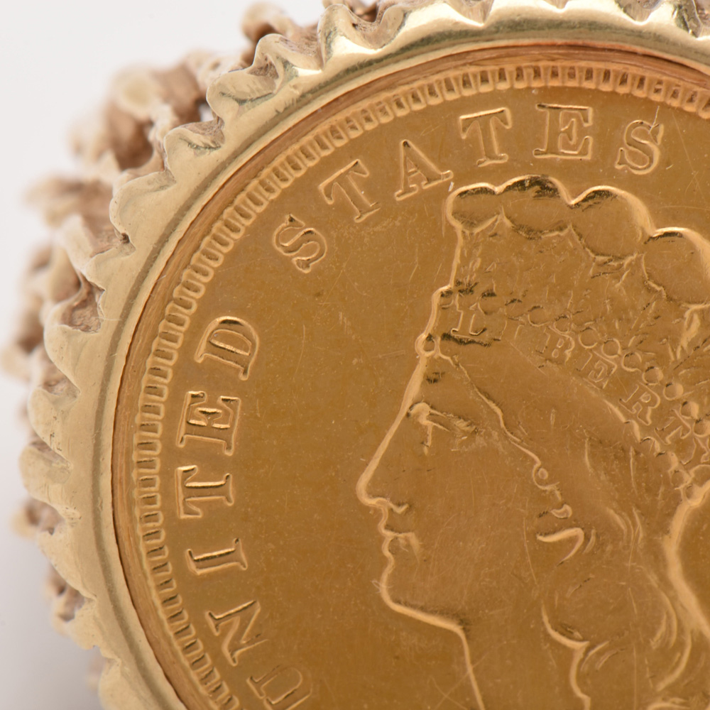 14K Yellow Gold Ring Featuring 1882 Indian Princess Head $3 Gold Coin