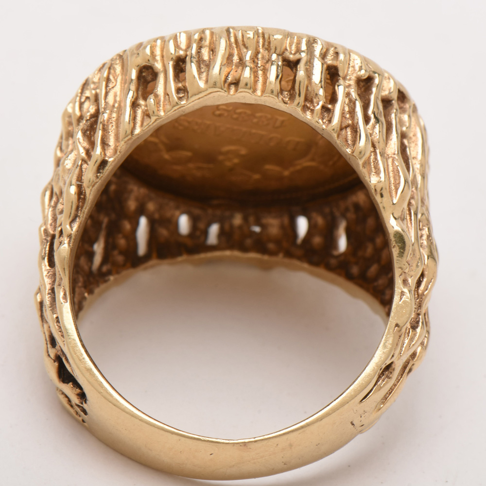 14K Yellow Gold Ring Featuring 1882 Indian Princess Head $3 Gold Coin