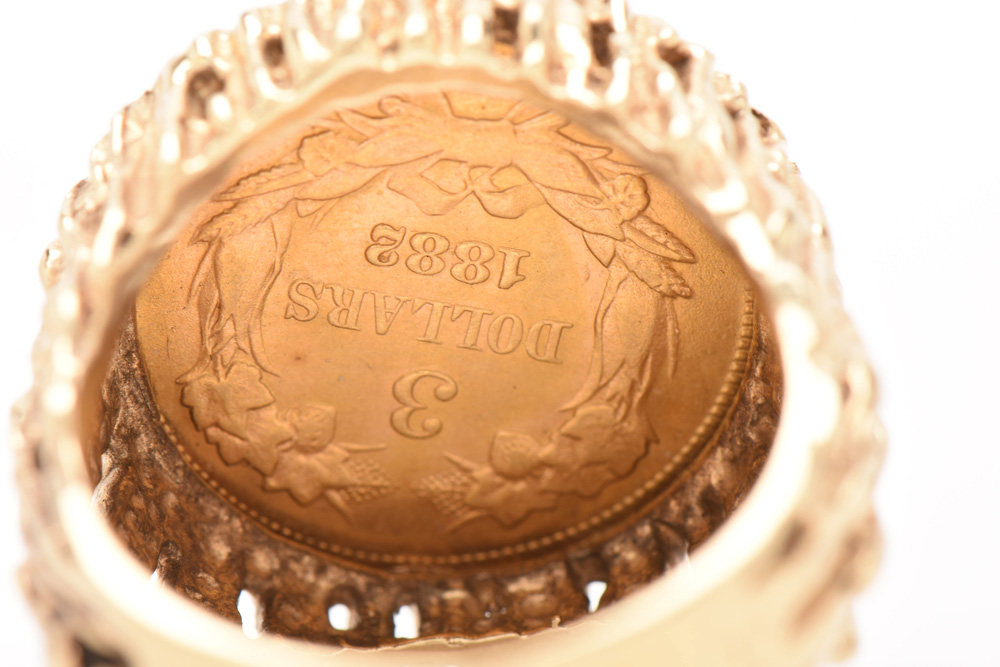 14K Yellow Gold Ring Featuring 1882 Indian Princess Head $3 Gold Coin