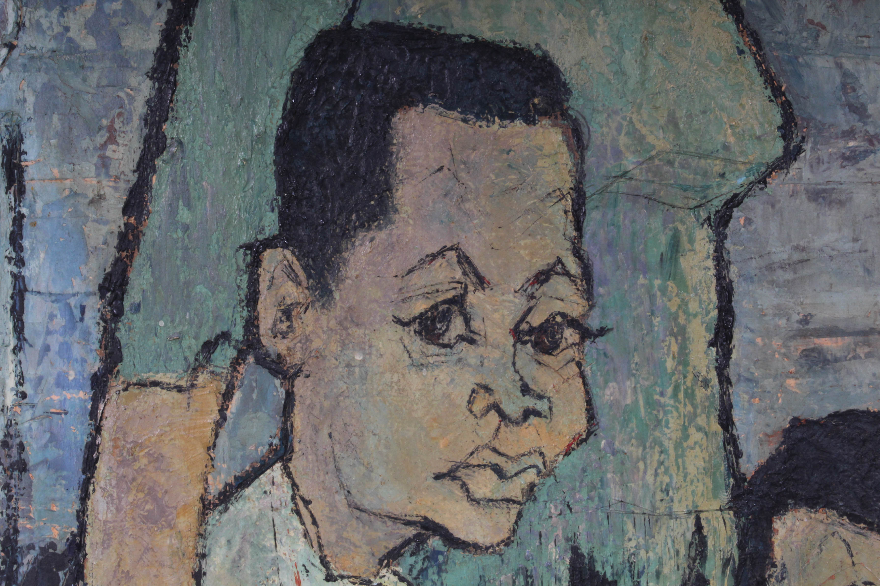 Sid Maurer Mid Century Etched Oil Painting