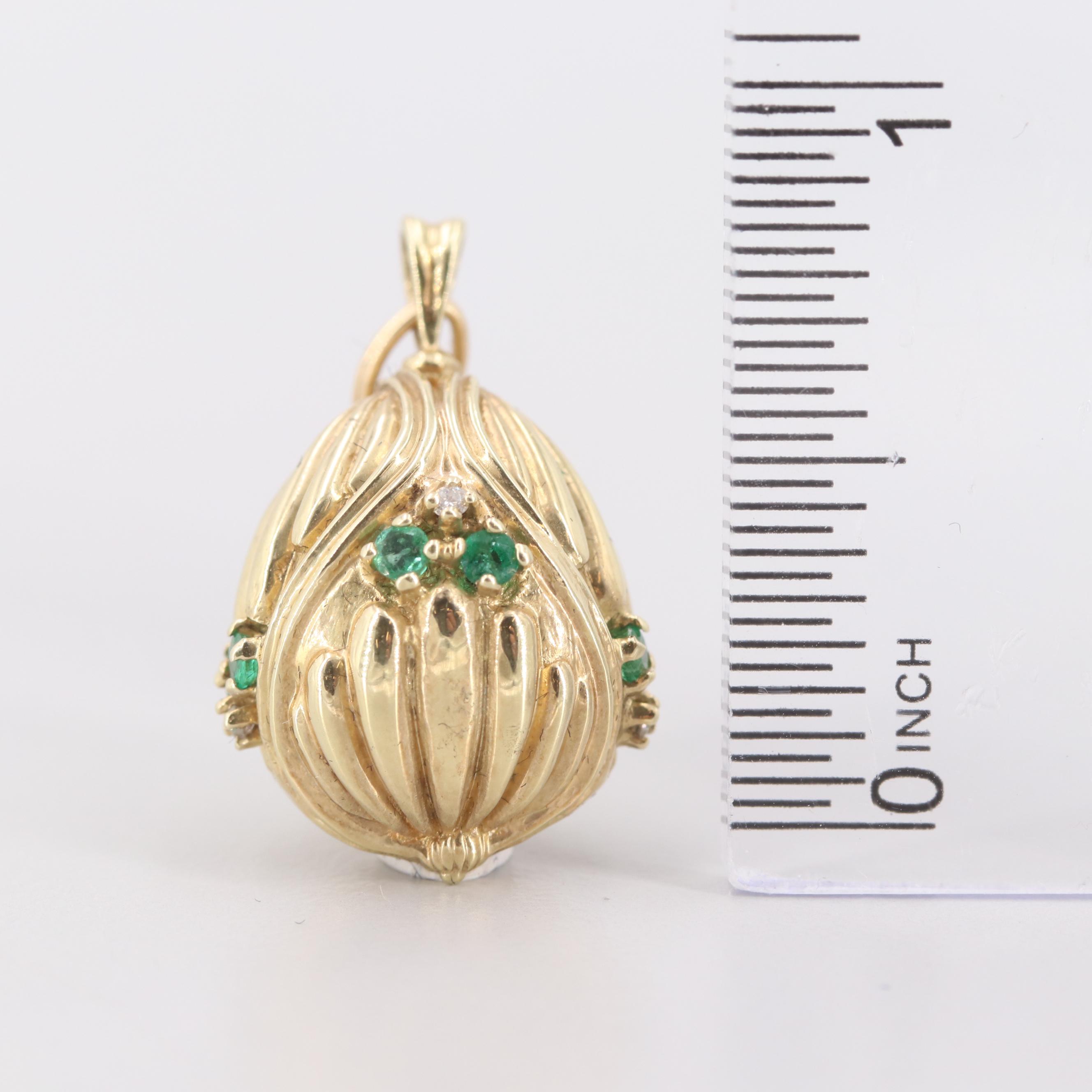 Igor Carl Fabergé Franklin Mint 14K Yellow Gold Emerald and Diamond Egg Pendant