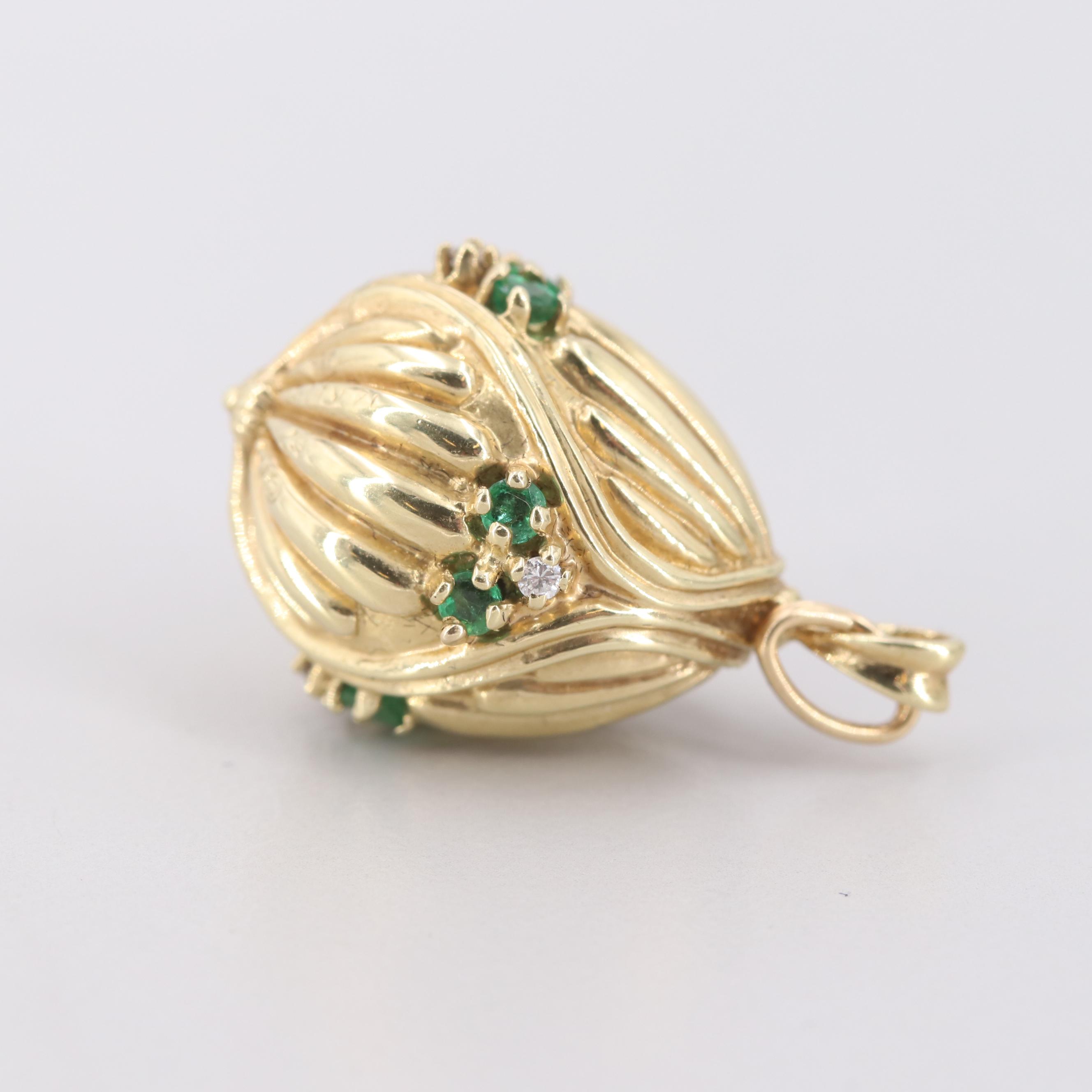 Igor Carl Fabergé Franklin Mint 14K Yellow Gold Emerald and Diamond Egg Pendant