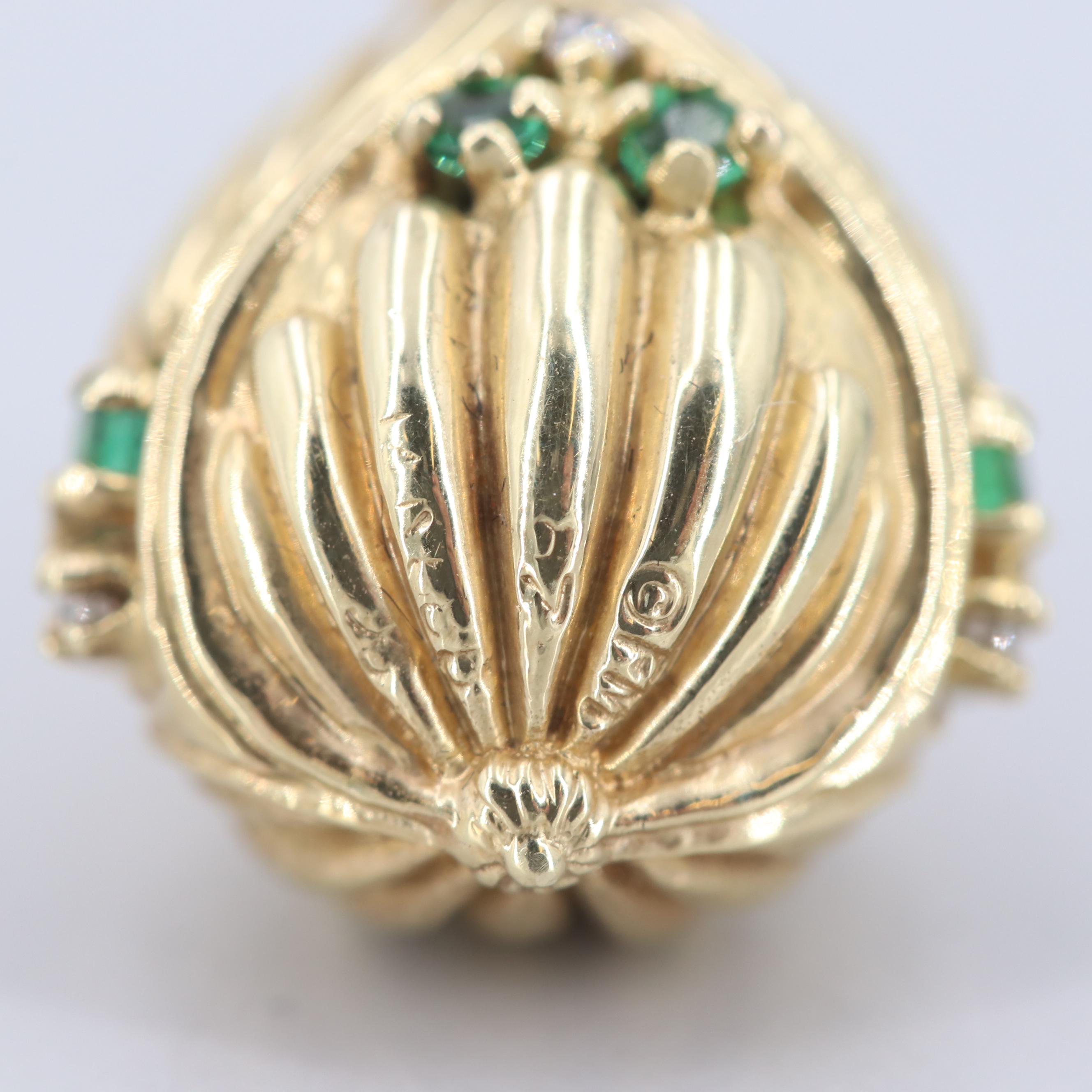 Igor Carl Fabergé Franklin Mint 14K Yellow Gold Emerald and Diamond Egg Pendant
