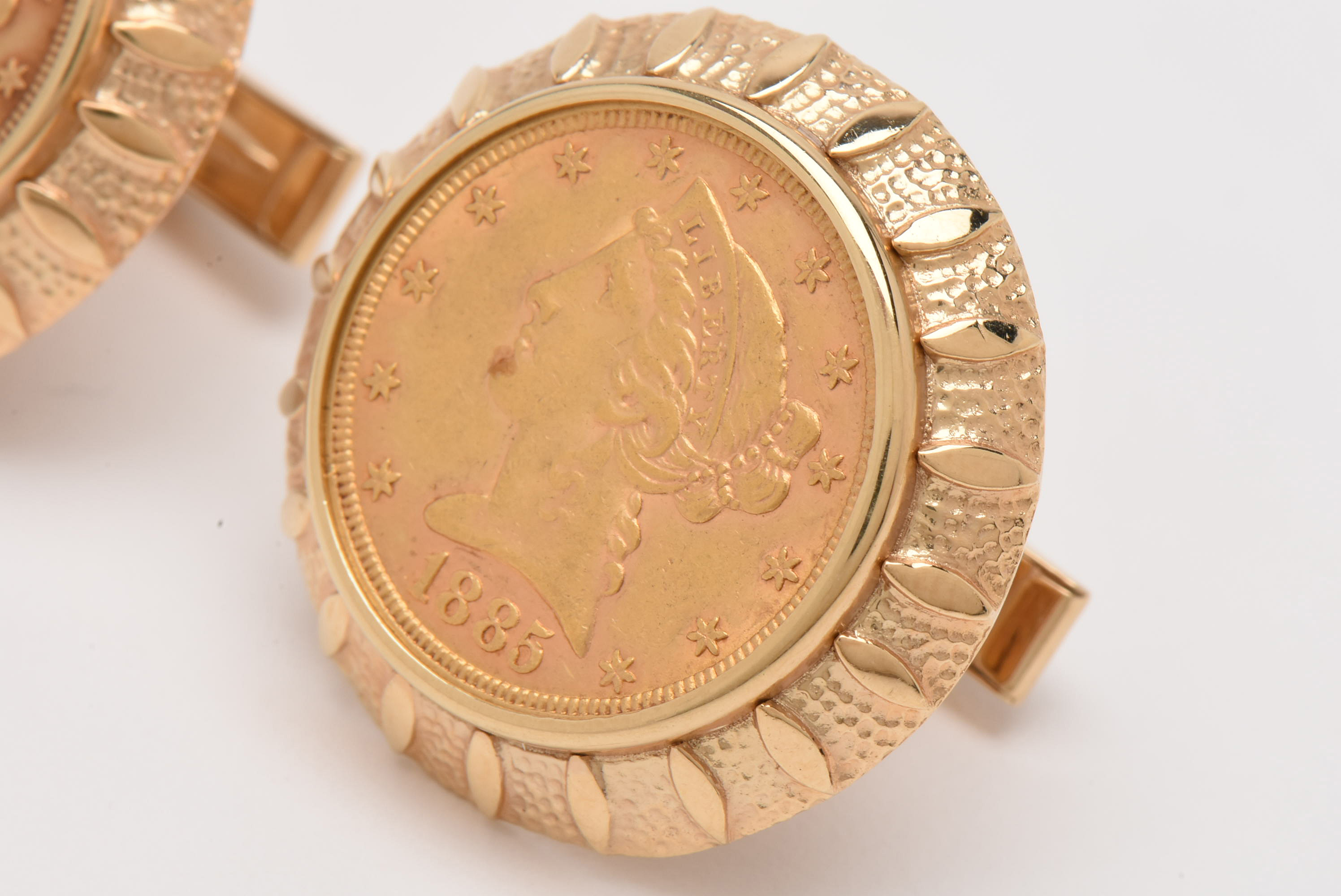 14K Yellow Gold Cufflinks with 1882 and 1885-S $5 Liberty Head Gold Coins