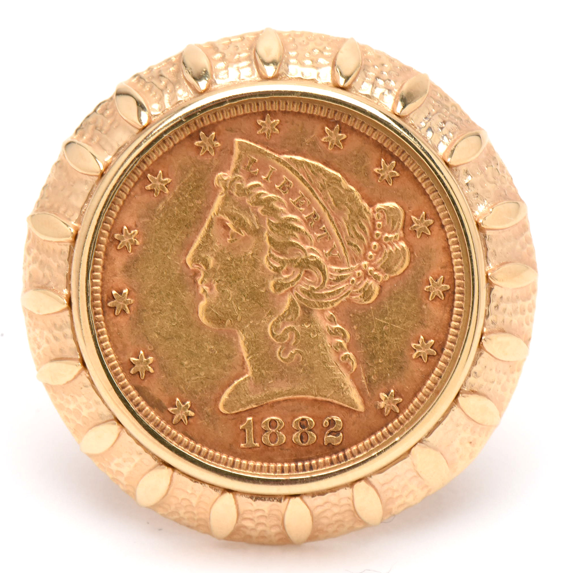 14K Yellow Gold Cufflinks with 1882 and 1885-S $5 Liberty Head Gold Coins