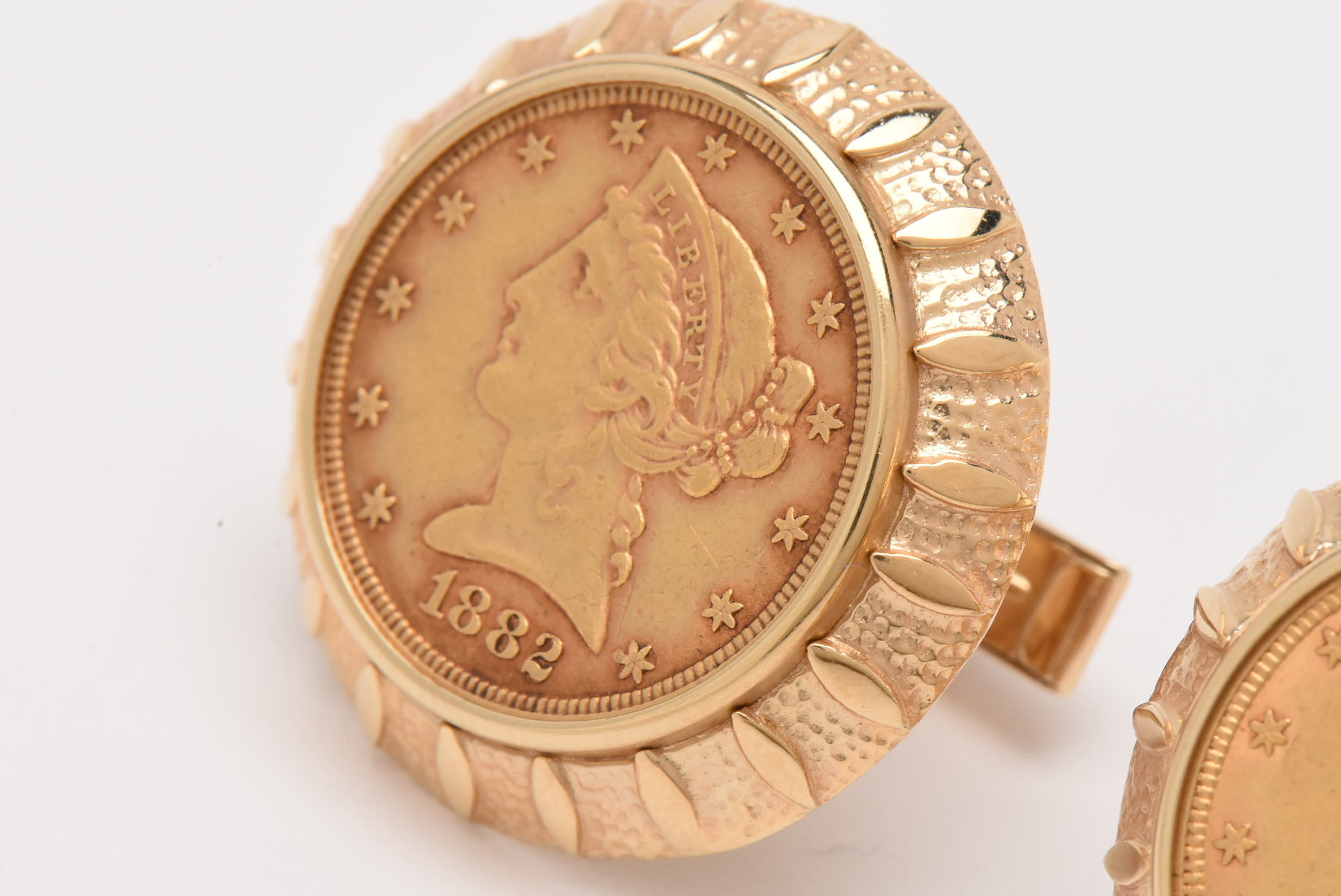 14K Yellow Gold Cufflinks with 1882 and 1885-S $5 Liberty Head Gold Coins