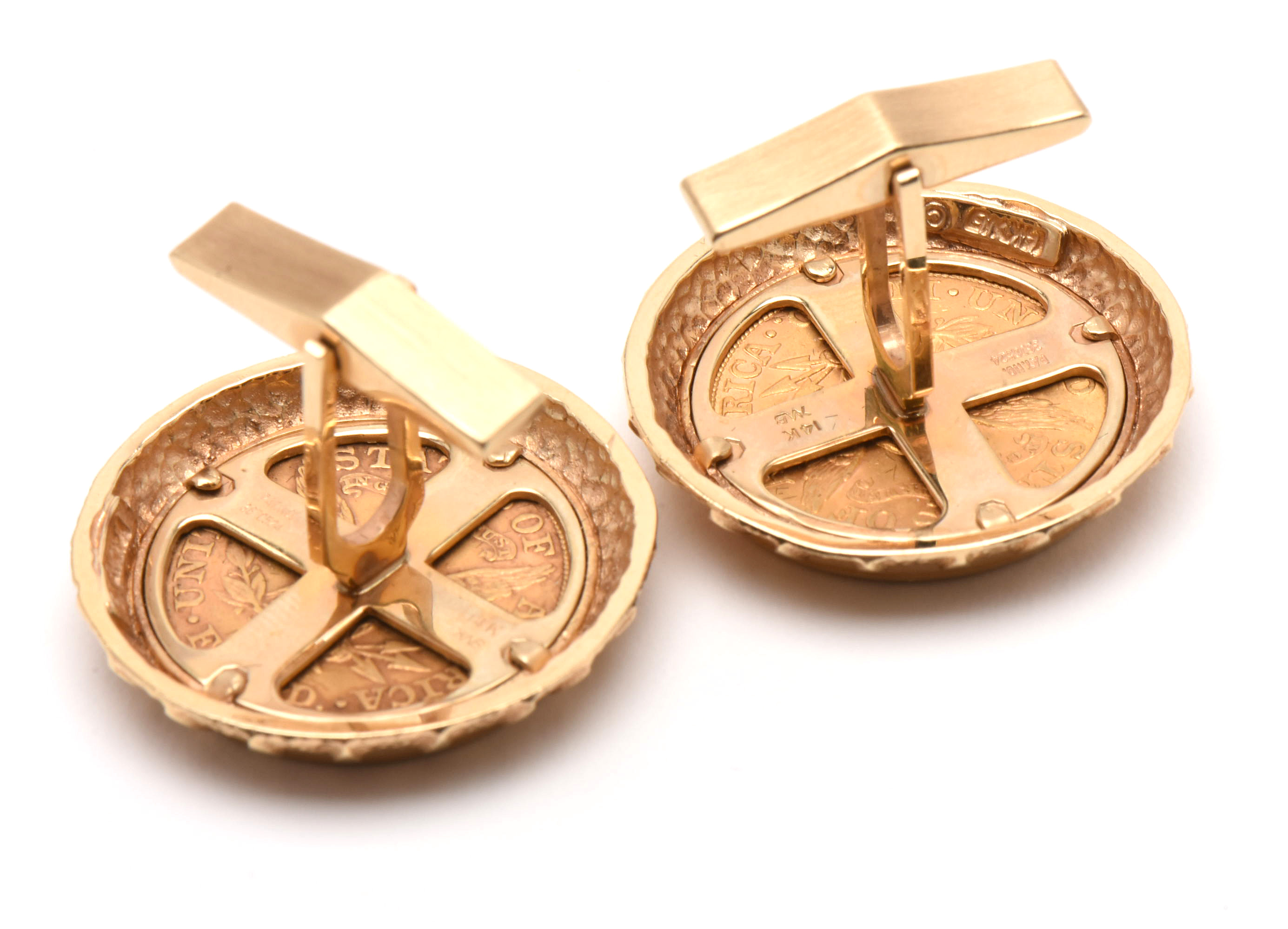 14K Yellow Gold Cufflinks with 1882 and 1885-S $5 Liberty Head Gold Coins