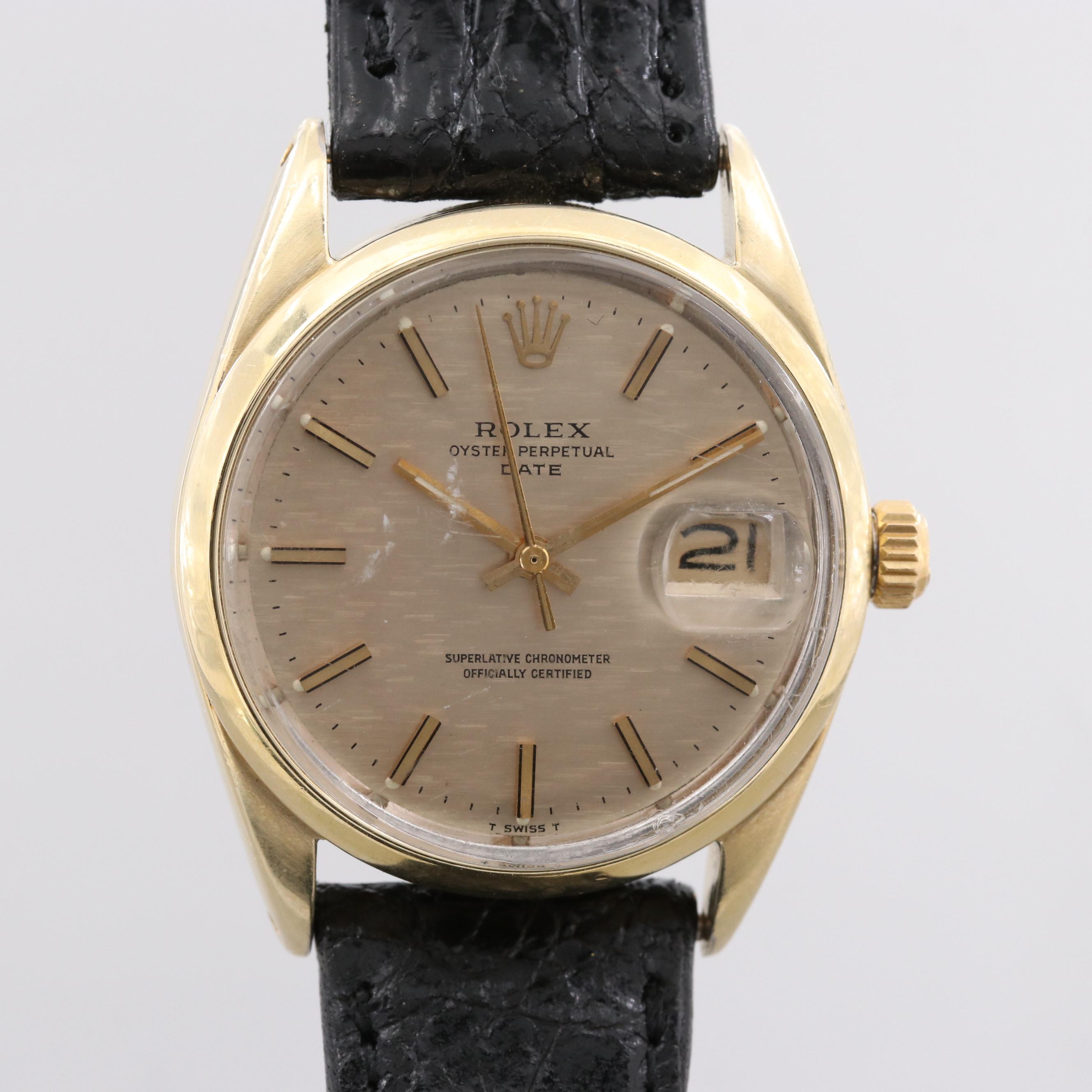 Vintage Rolex Oyster Perpetual Date Gold Shell Automatic Watch