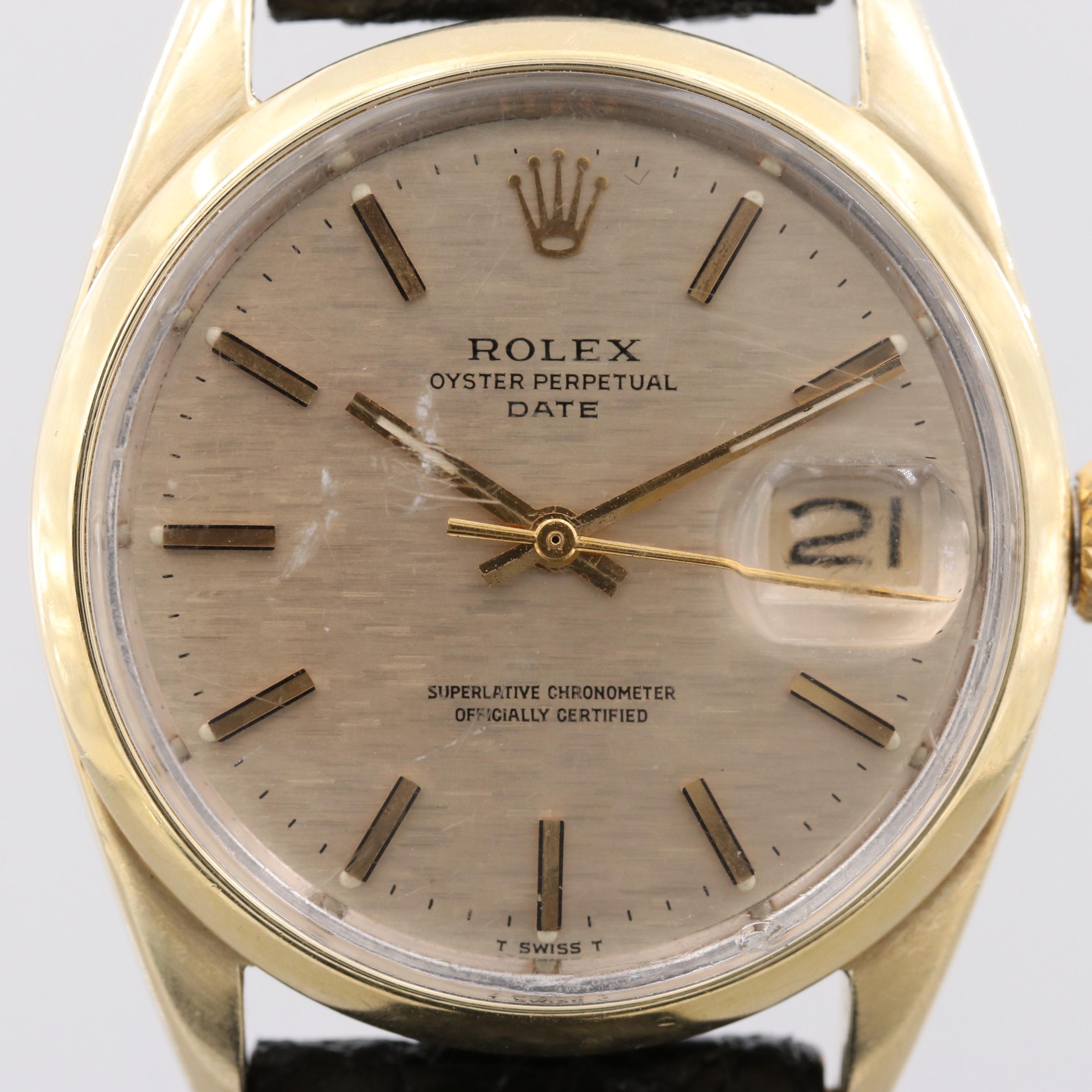 Vintage Rolex Oyster Perpetual Date Gold Shell Automatic Watch