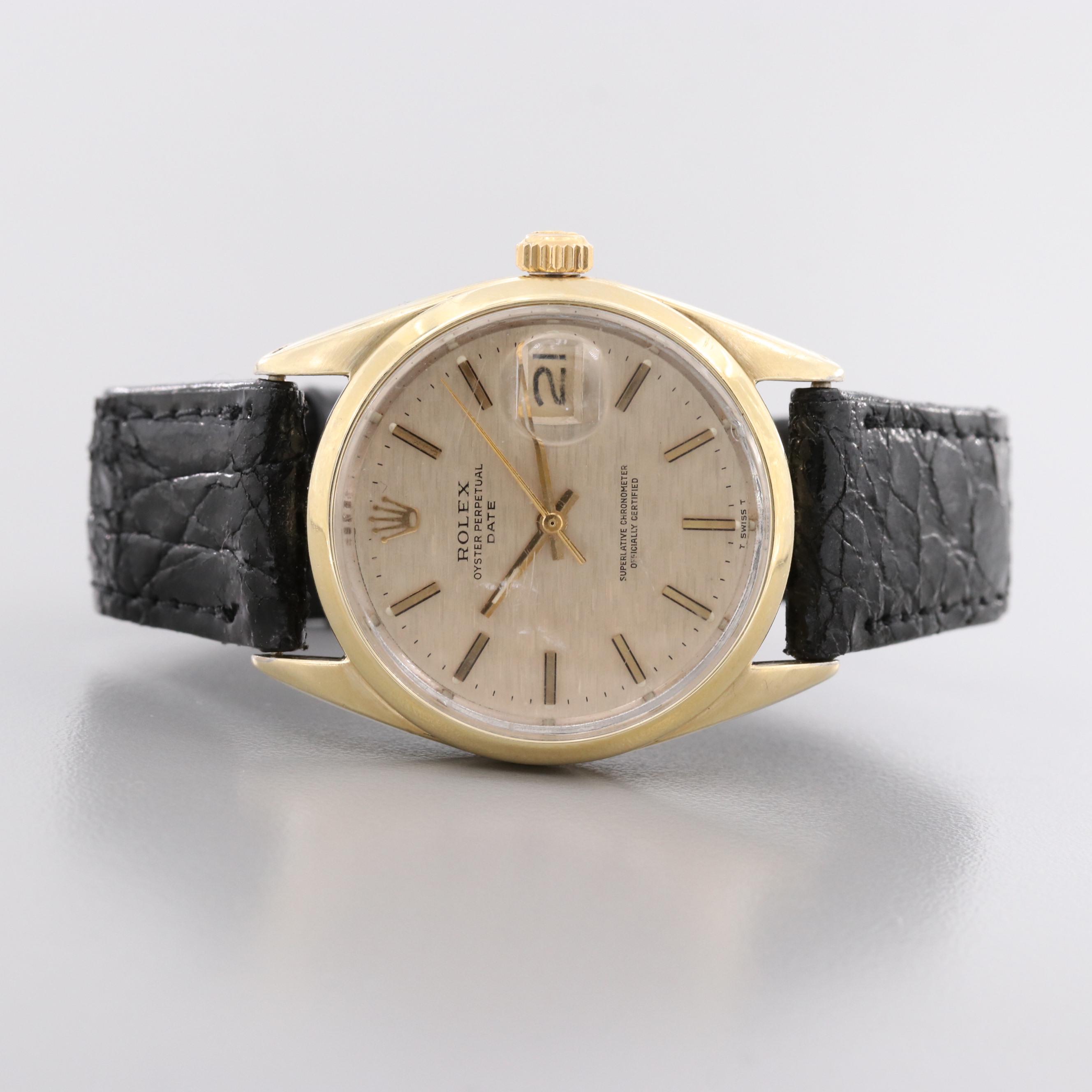 Vintage Rolex Oyster Perpetual Date Gold Shell Automatic Watch