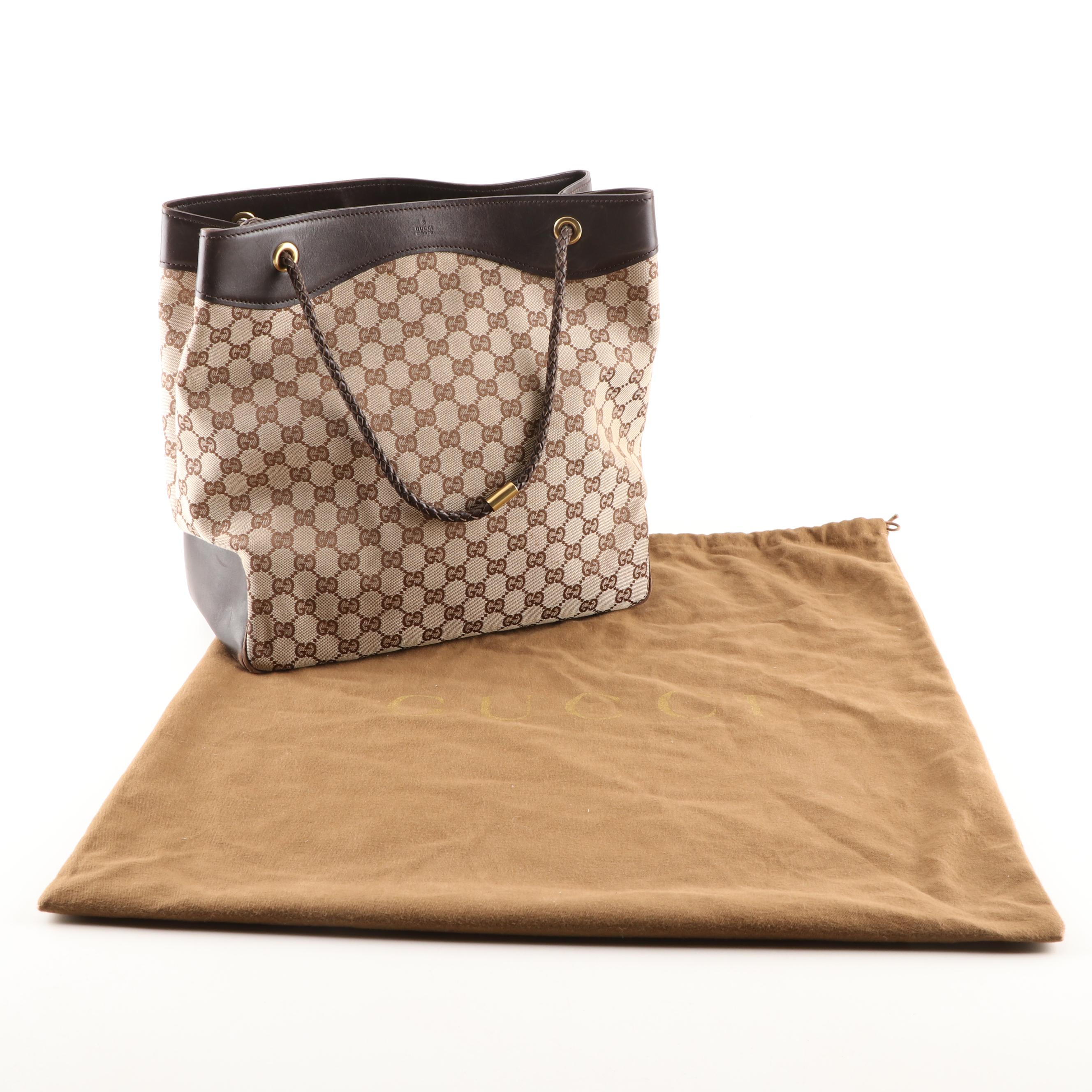 Gucci GG Supreme Canvas and Brown Leather Gifford Tote Bag with Braided Strap