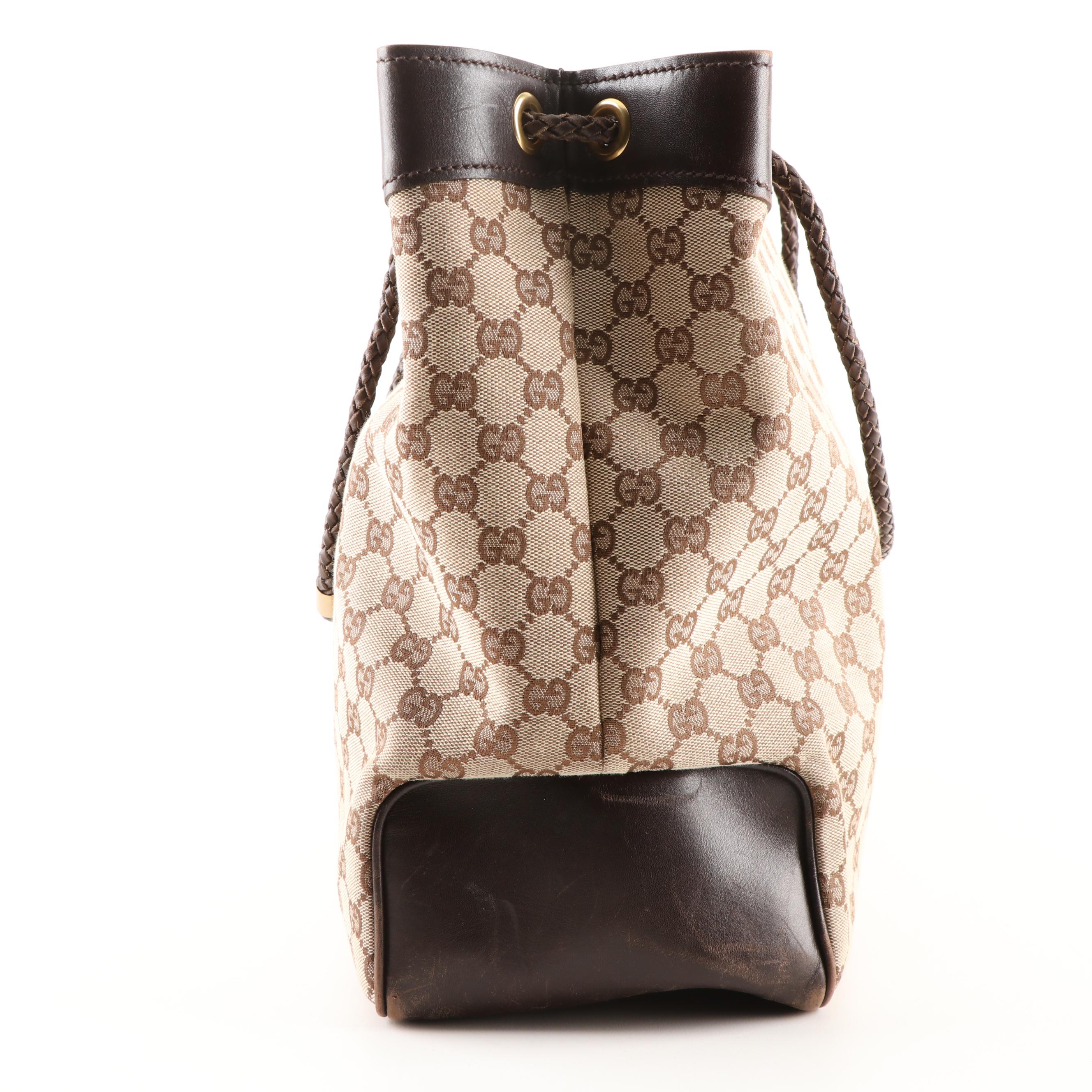Gucci GG Supreme Canvas and Brown Leather Gifford Tote Bag with Braided Strap