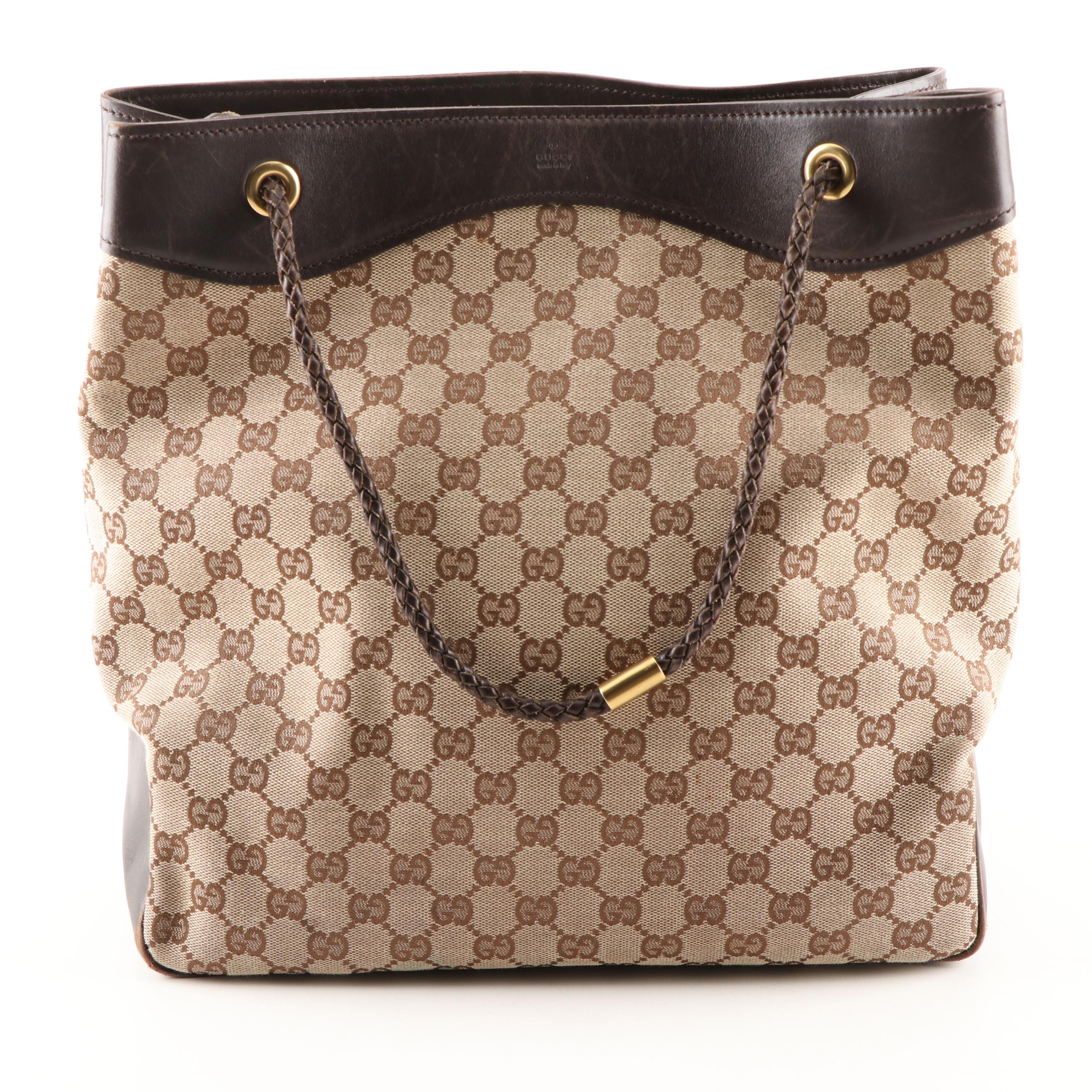 Gucci GG Supreme Canvas and Brown Leather Gifford Tote Bag with Braided Strap