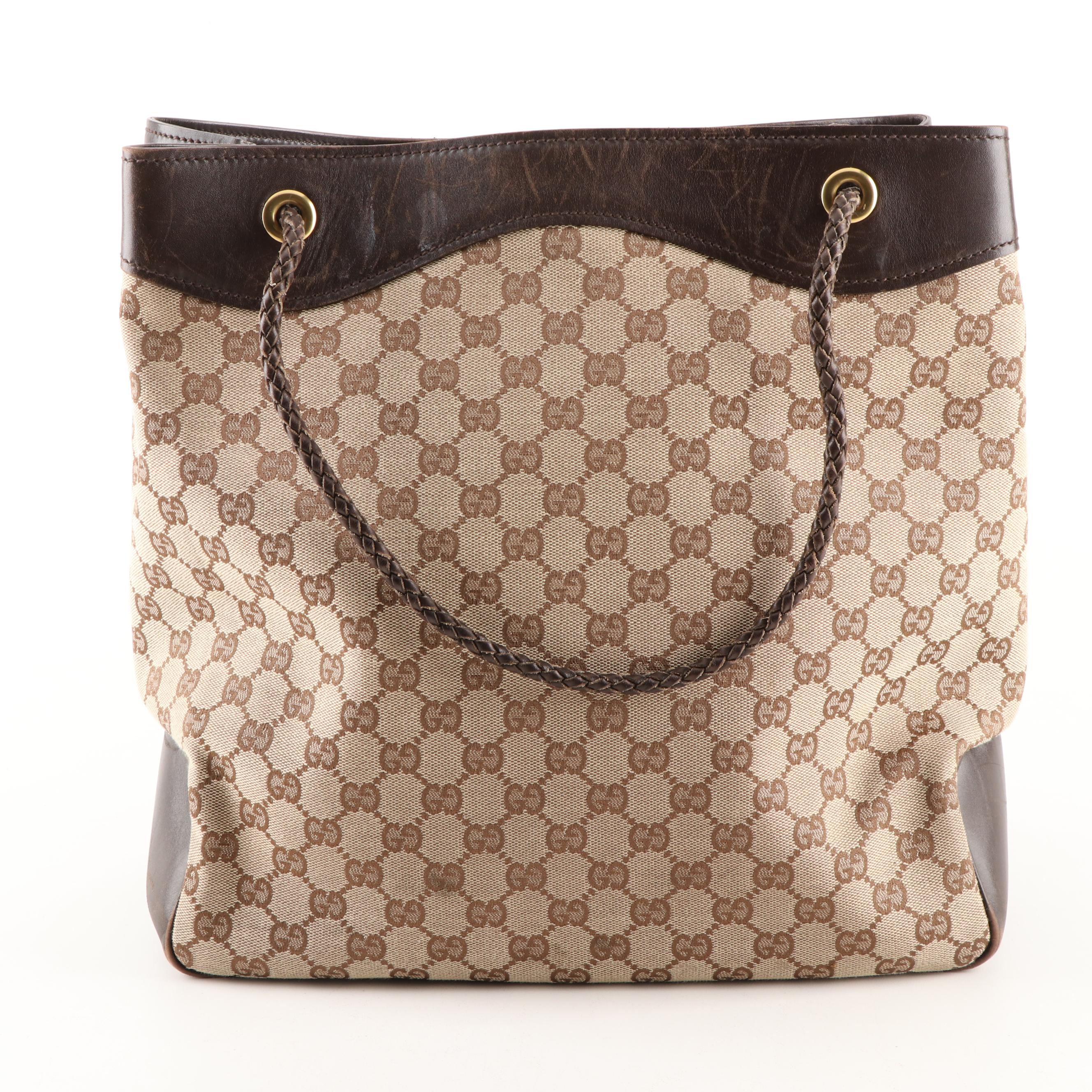 Gucci GG Supreme Canvas and Brown Leather Gifford Tote Bag with Braided Strap