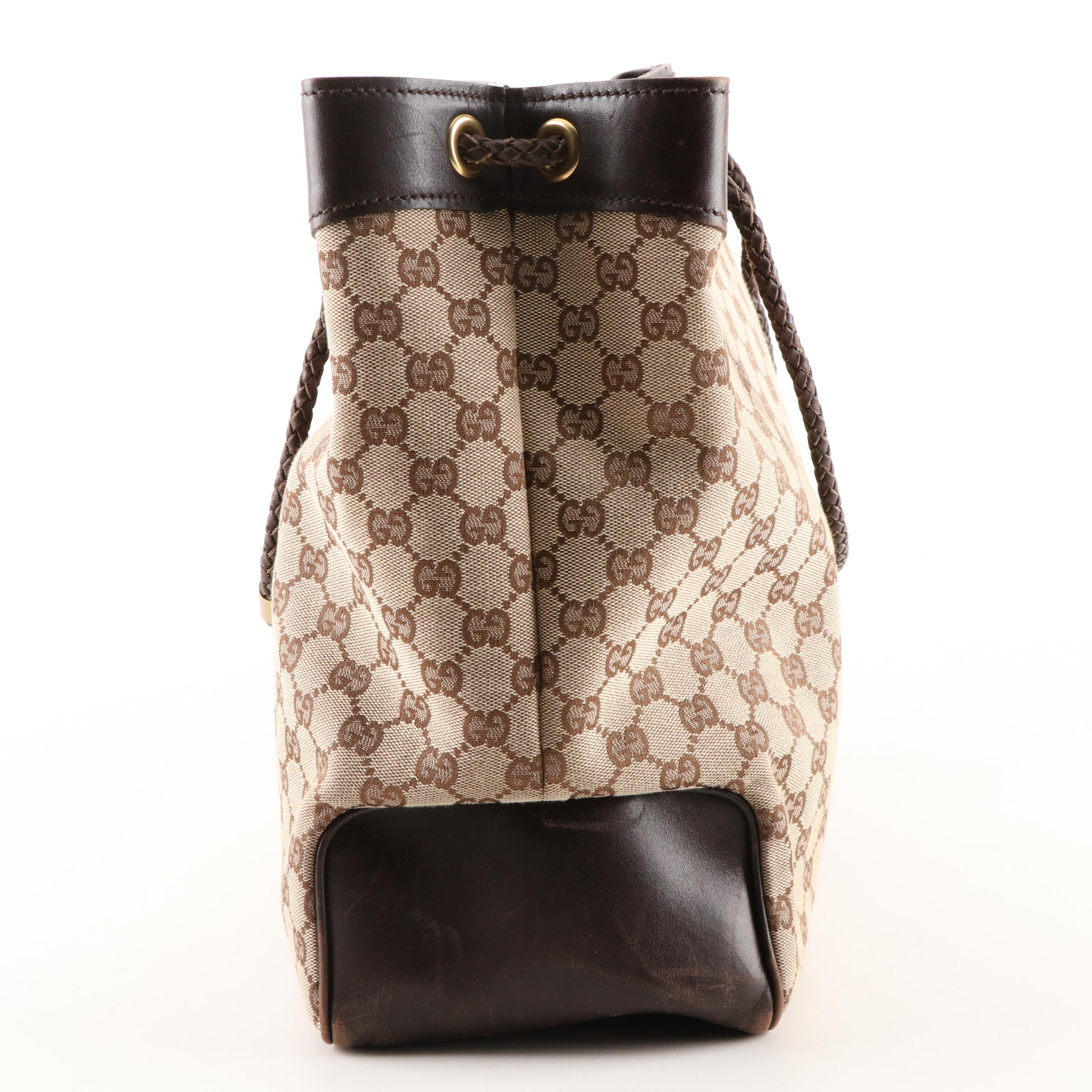 Gucci GG Supreme Canvas and Brown Leather Gifford Tote Bag with Braided Strap