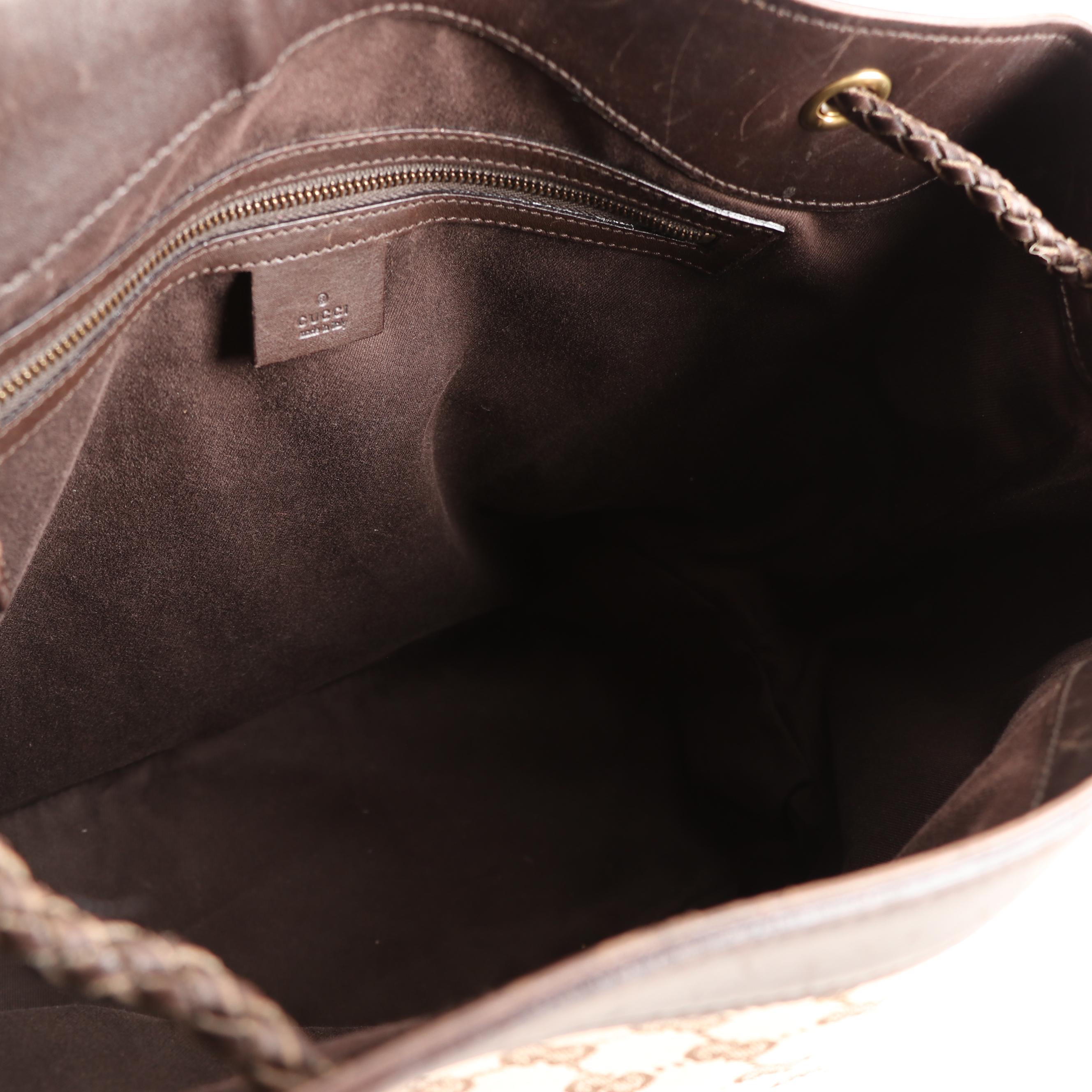 Gucci GG Supreme Canvas and Brown Leather Gifford Tote Bag with Braided Strap