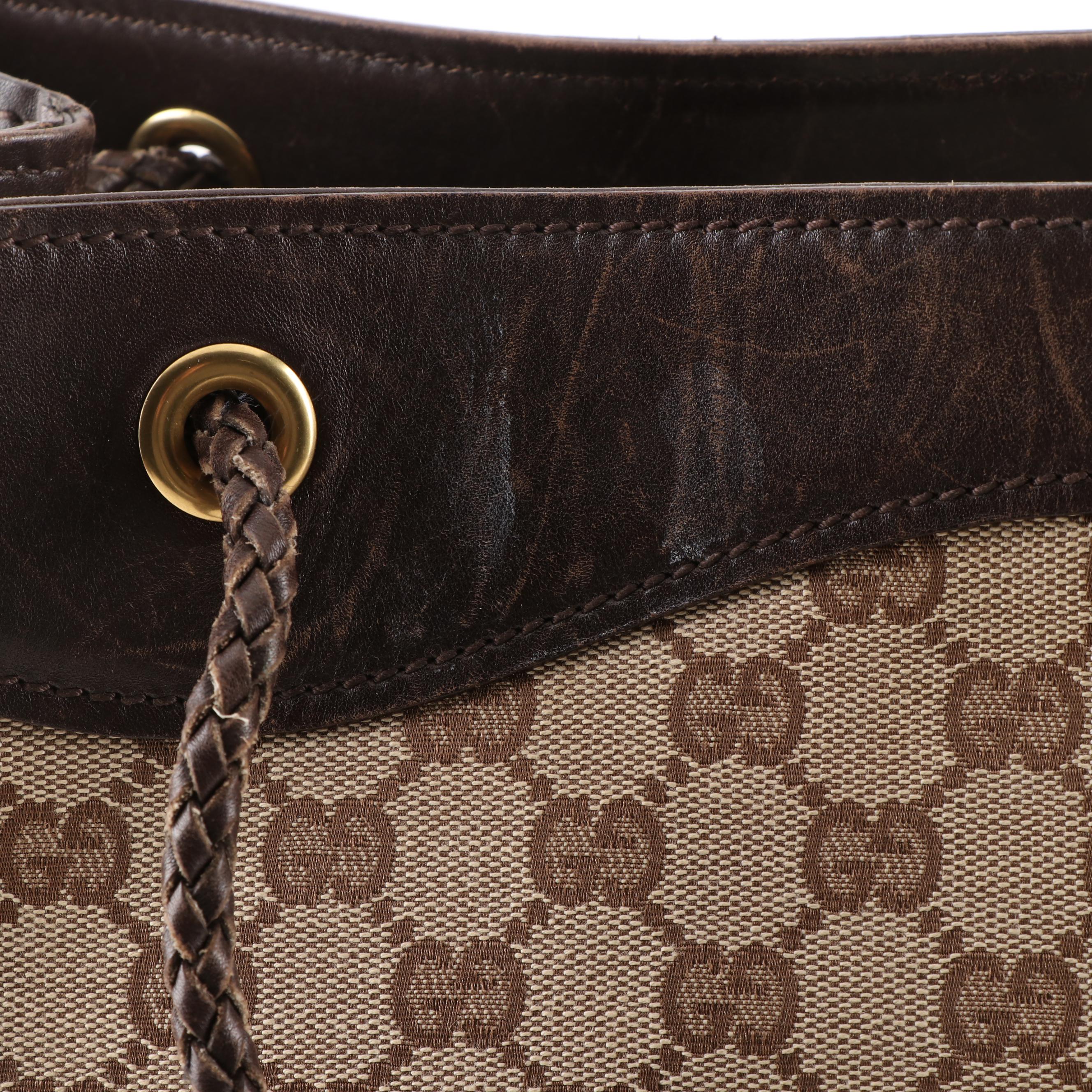 Gucci GG Supreme Canvas and Brown Leather Gifford Tote Bag with Braided Strap