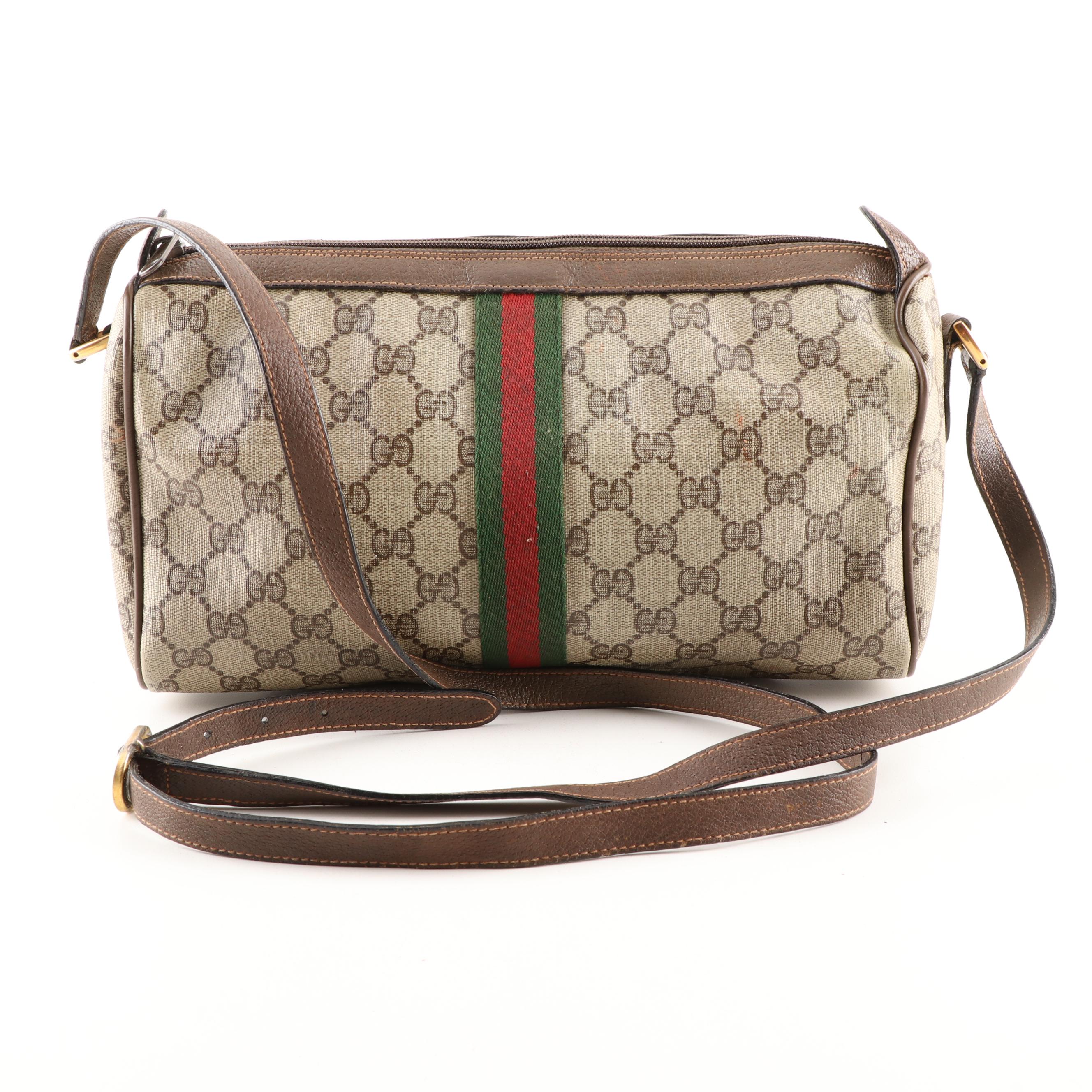 Gucci Accessory Collection Coated Canvas and Leather Web Stripe Crossbody Bag