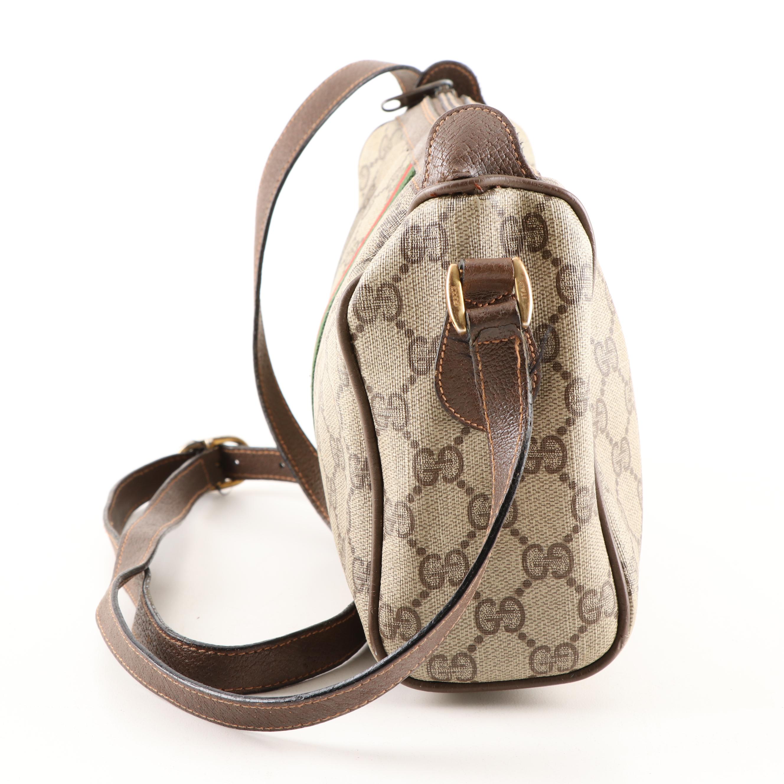 Gucci Accessory Collection Coated Canvas and Leather Web Stripe Crossbody Bag