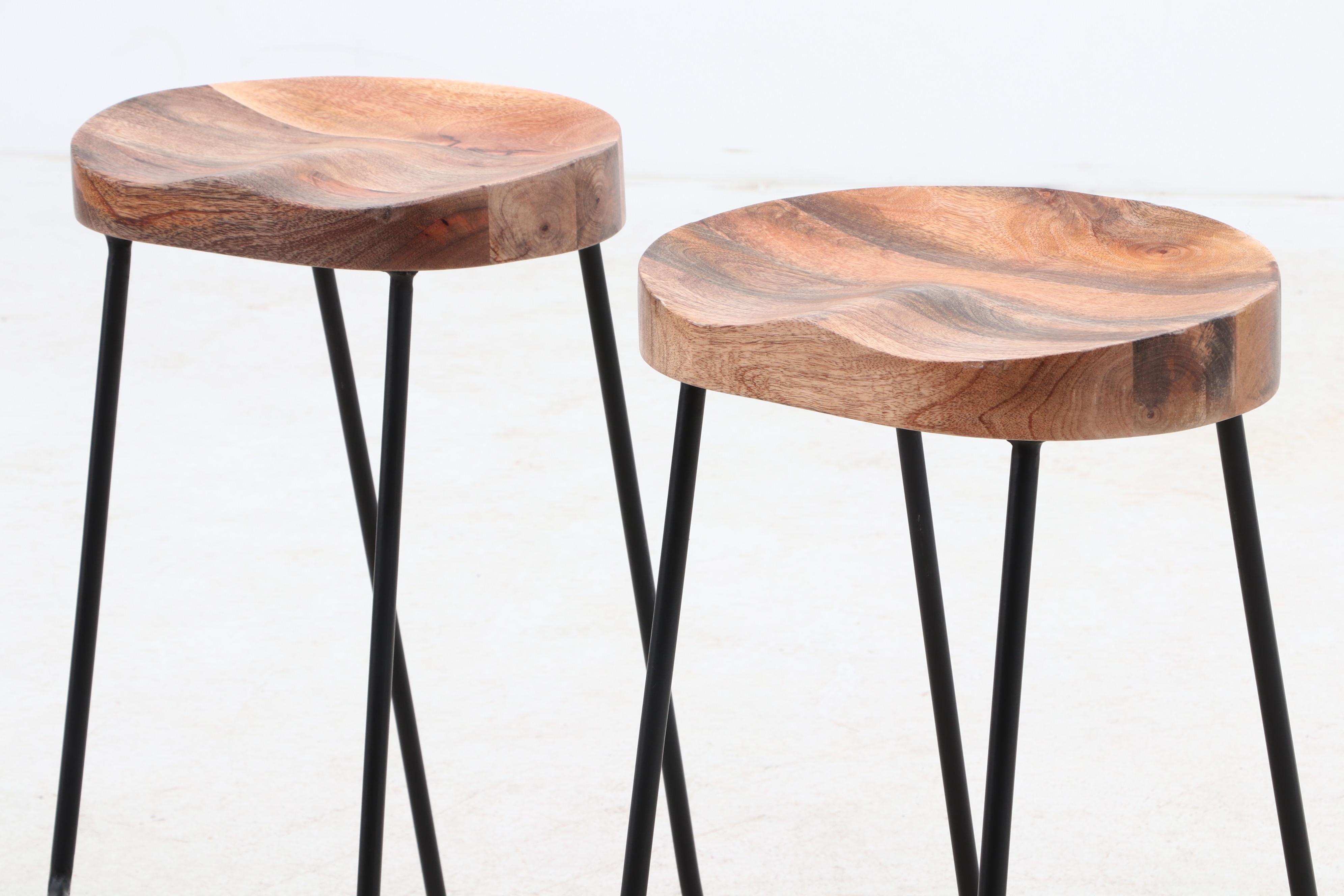 Two Contoured Solid Wood Barstools by The Urban Port