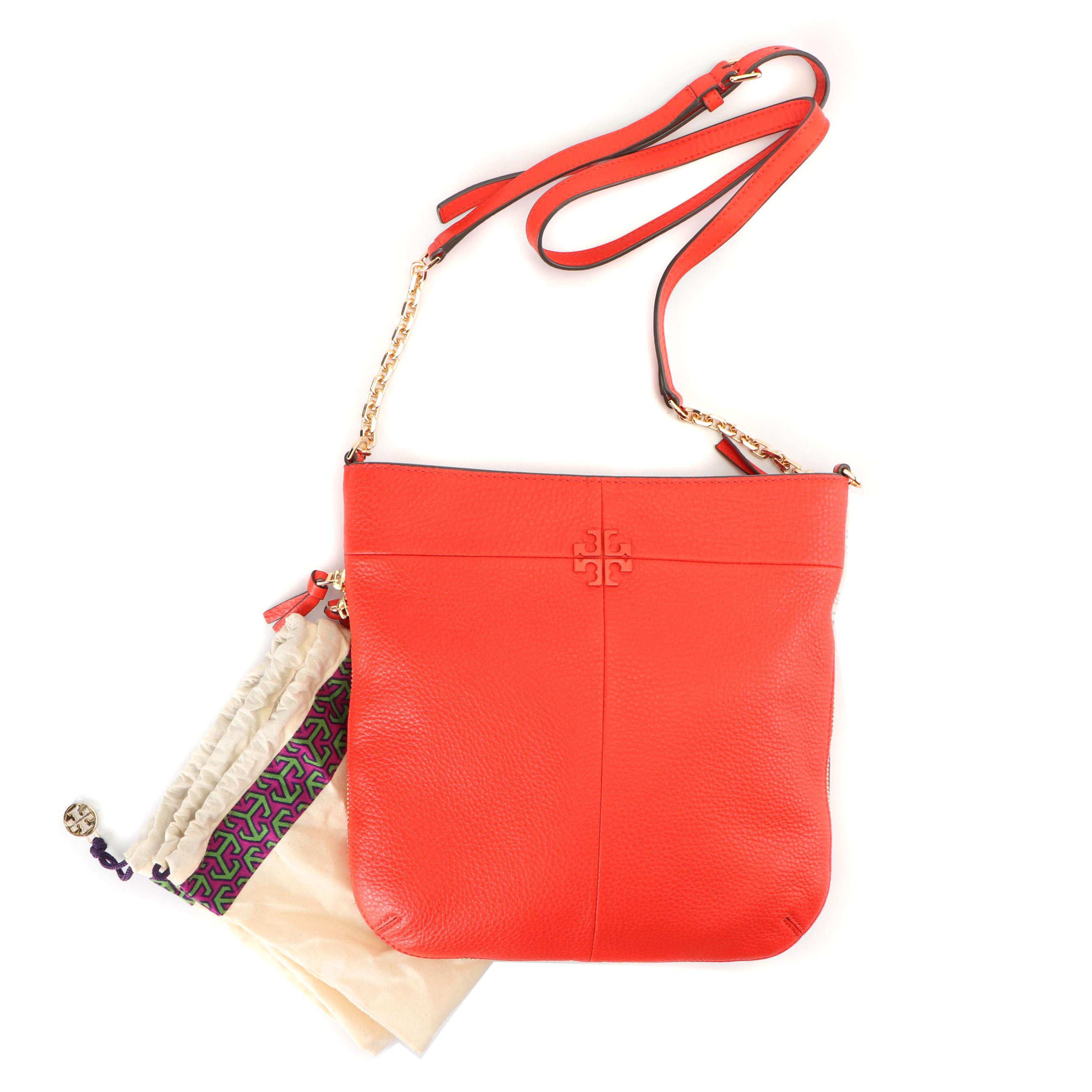 Tory Burch Samba Red Grained Leather Ivy Convertible Shoulder Bag