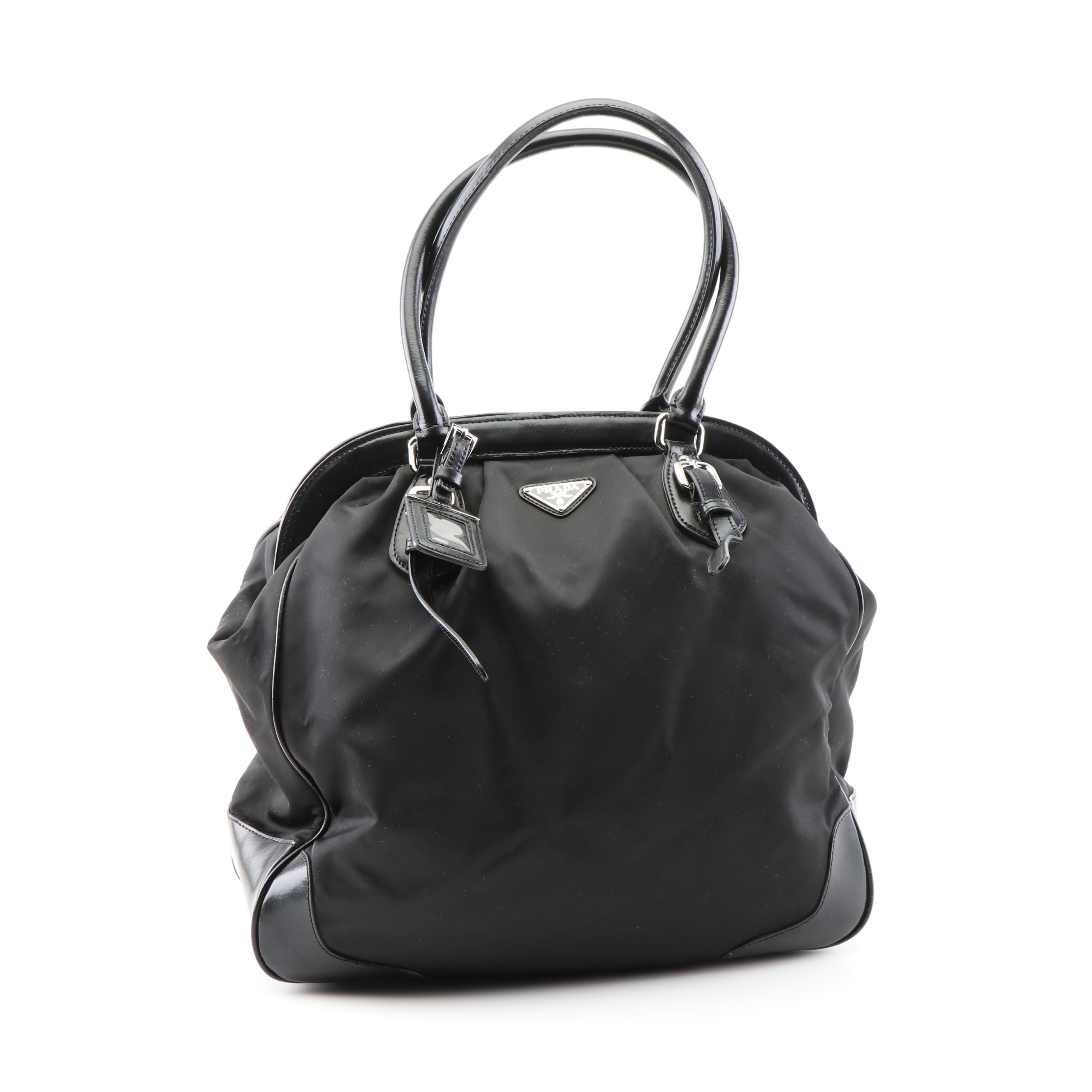 Prada Black Nylon and Leather Tote Bag