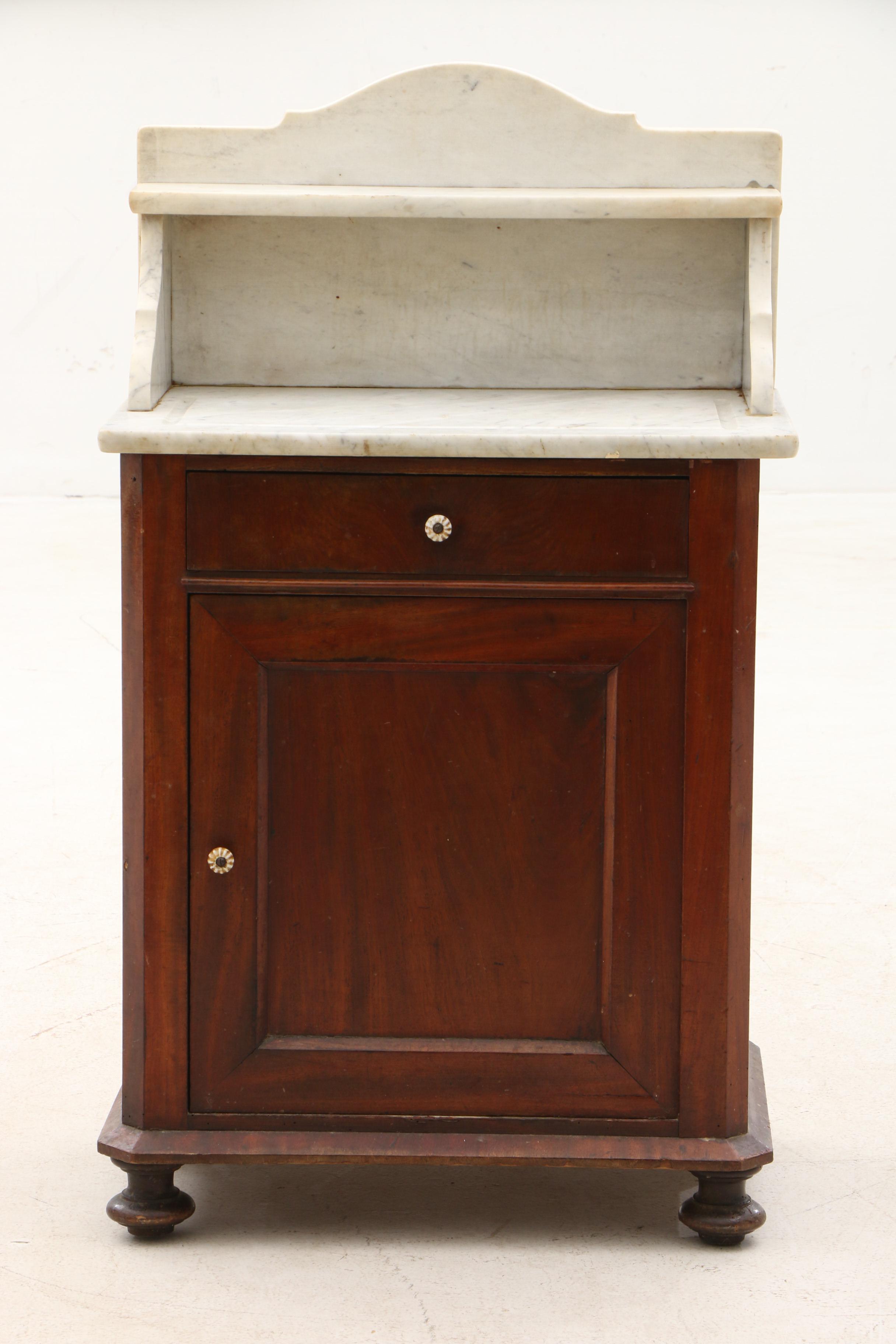 Antique Marble Top Dry Sink in Birch with Stained Mahogany Finish