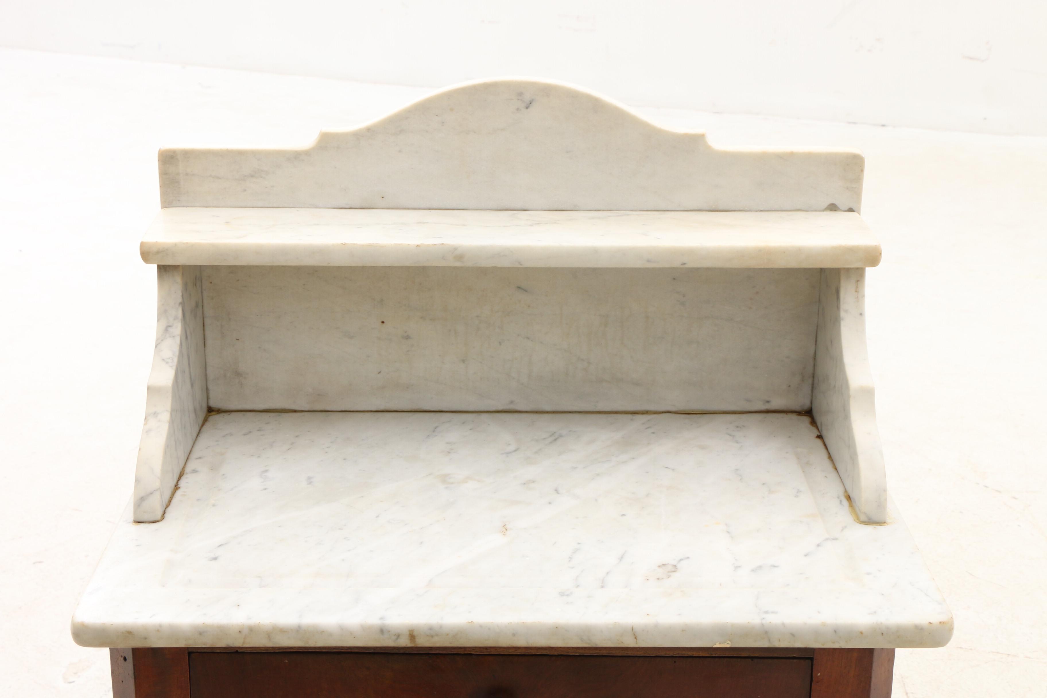 Antique Marble Top Dry Sink in Birch with Stained Mahogany Finish