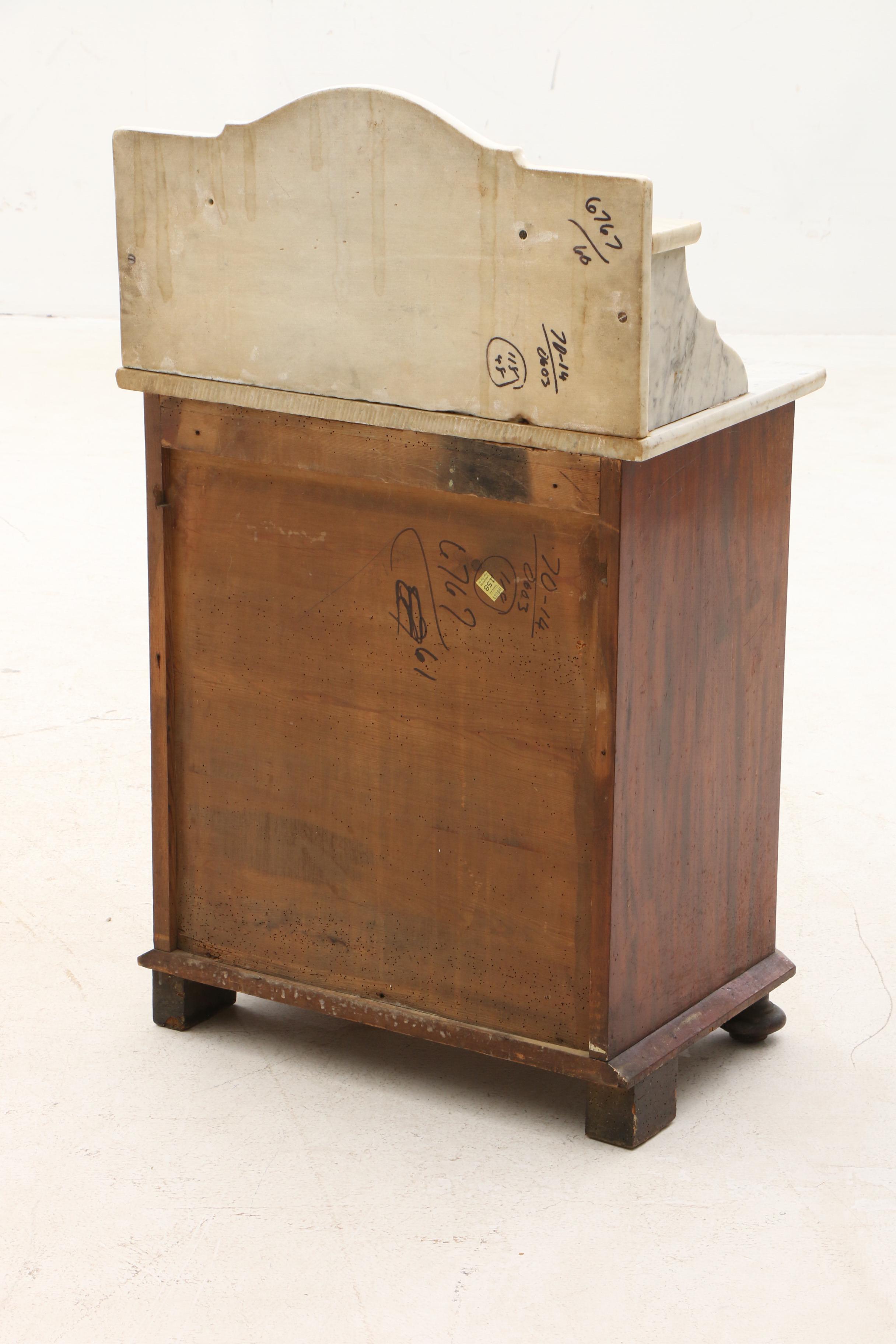 Antique Marble Top Dry Sink in Birch with Stained Mahogany Finish