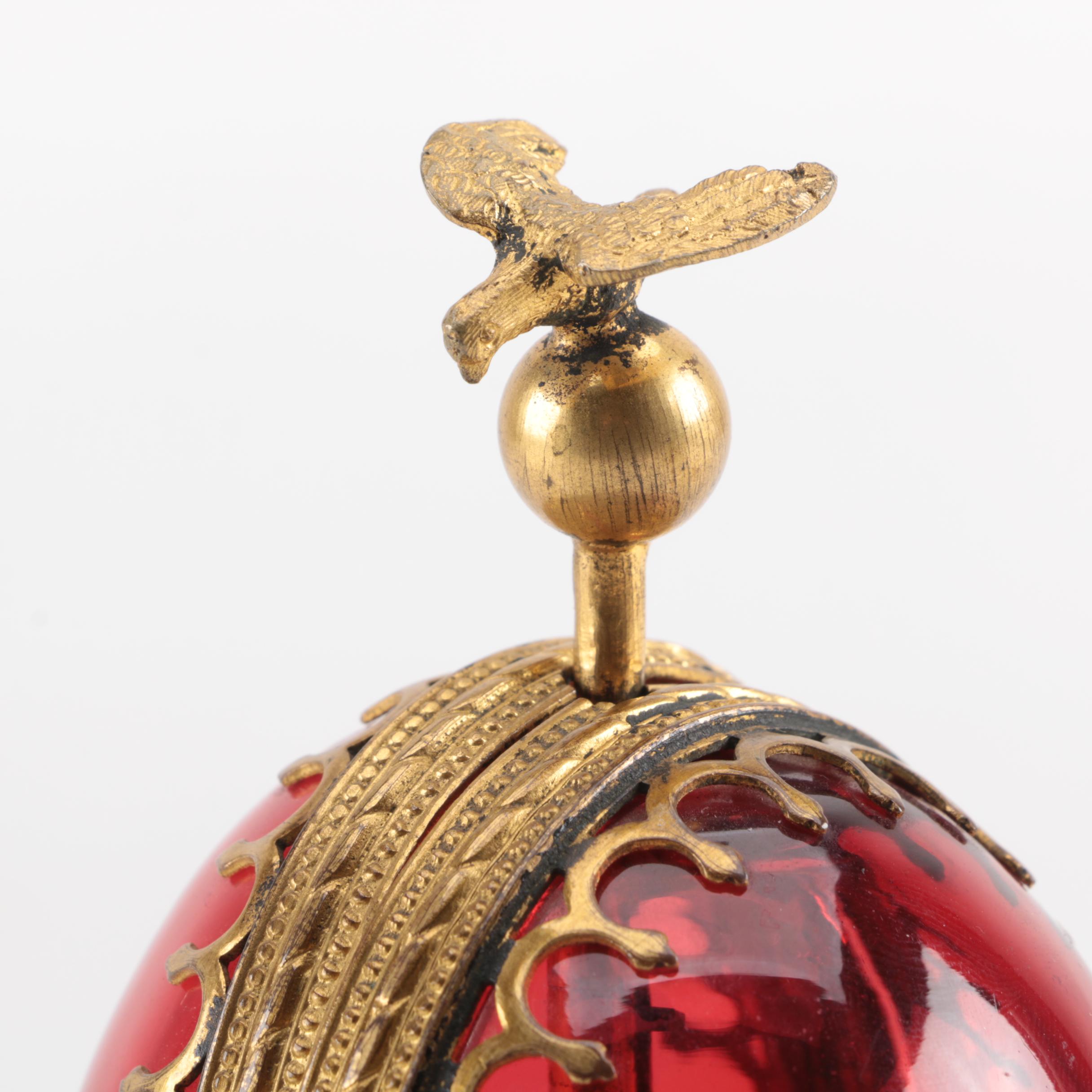French Ruby Glass Perfume "Etui" in Egg Form, 19th Century