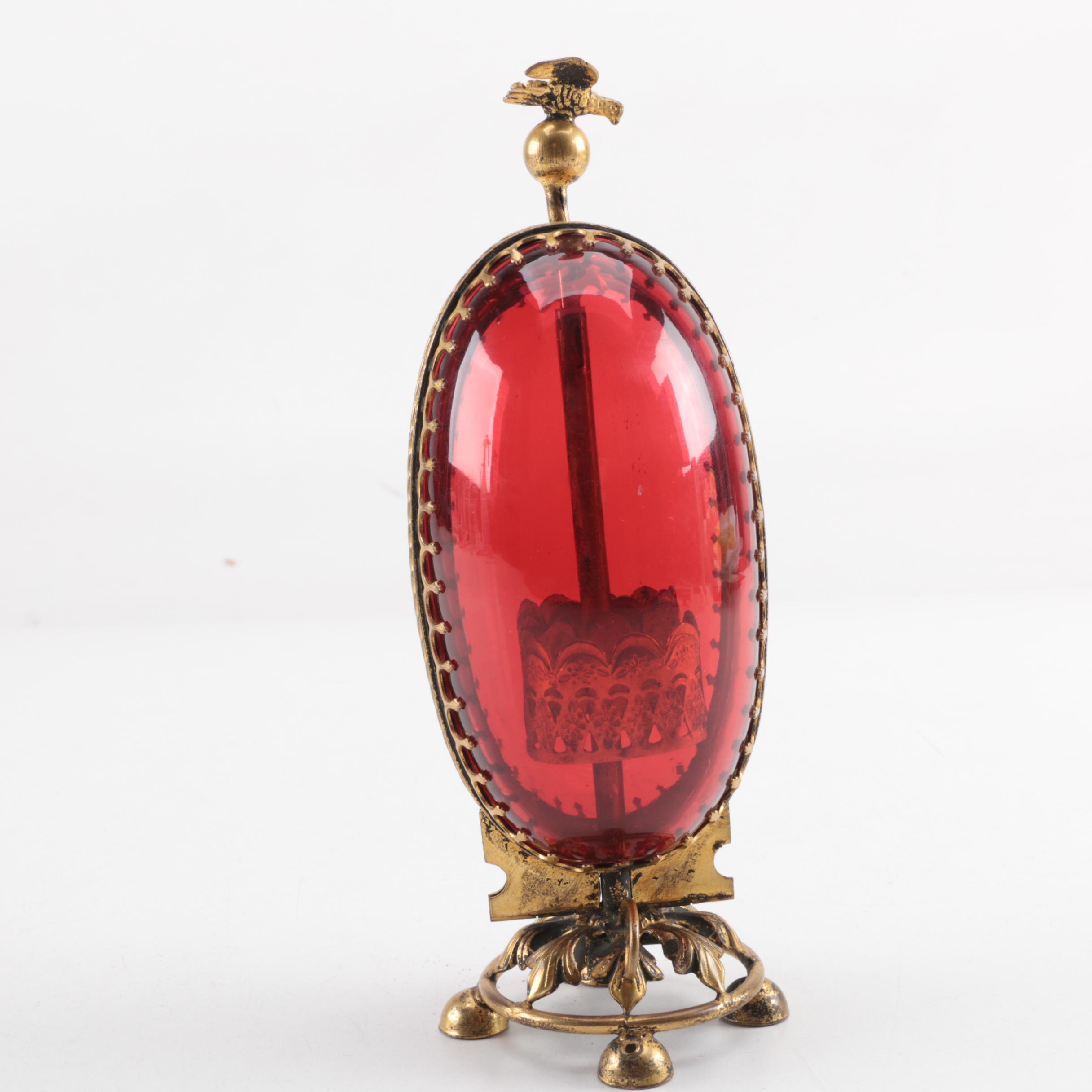 French Ruby Glass Perfume "Etui" in Egg Form, 19th Century