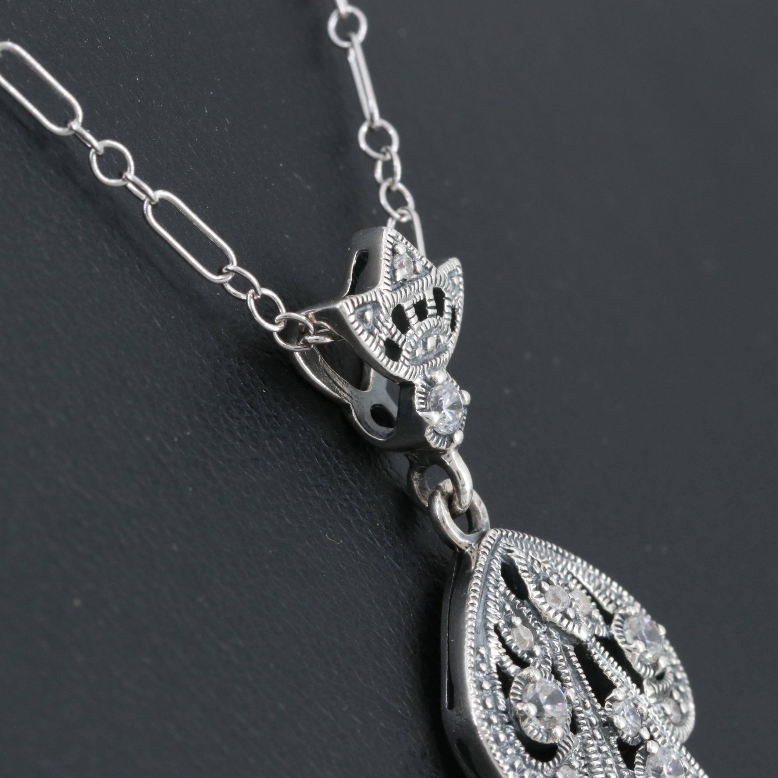 Lauren Taylor Sterling Silver Cultured Pearl and Cubic Zirconia Pendant Necklace