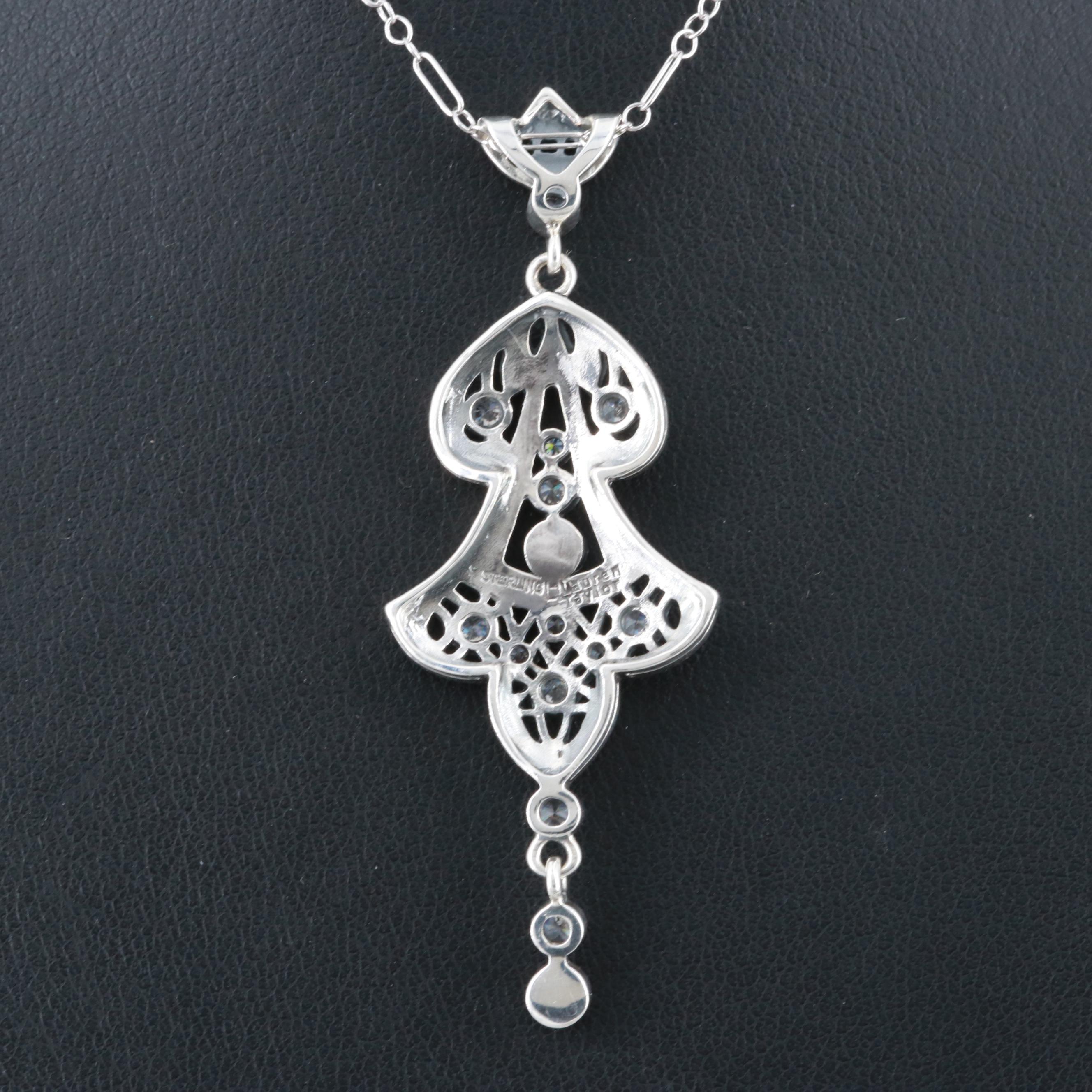 Lauren Taylor Sterling Silver Cultured Pearl and Cubic Zirconia Pendant Necklace