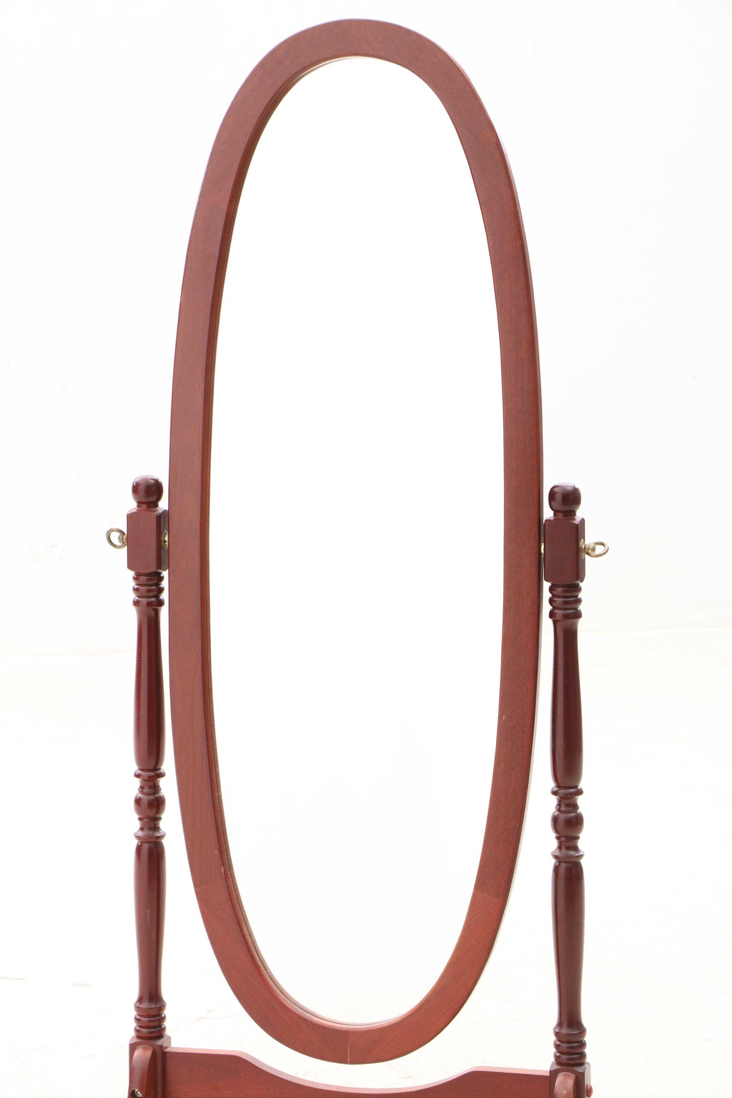 Freestanding Cheval Oval Mirror in Cherry Finish