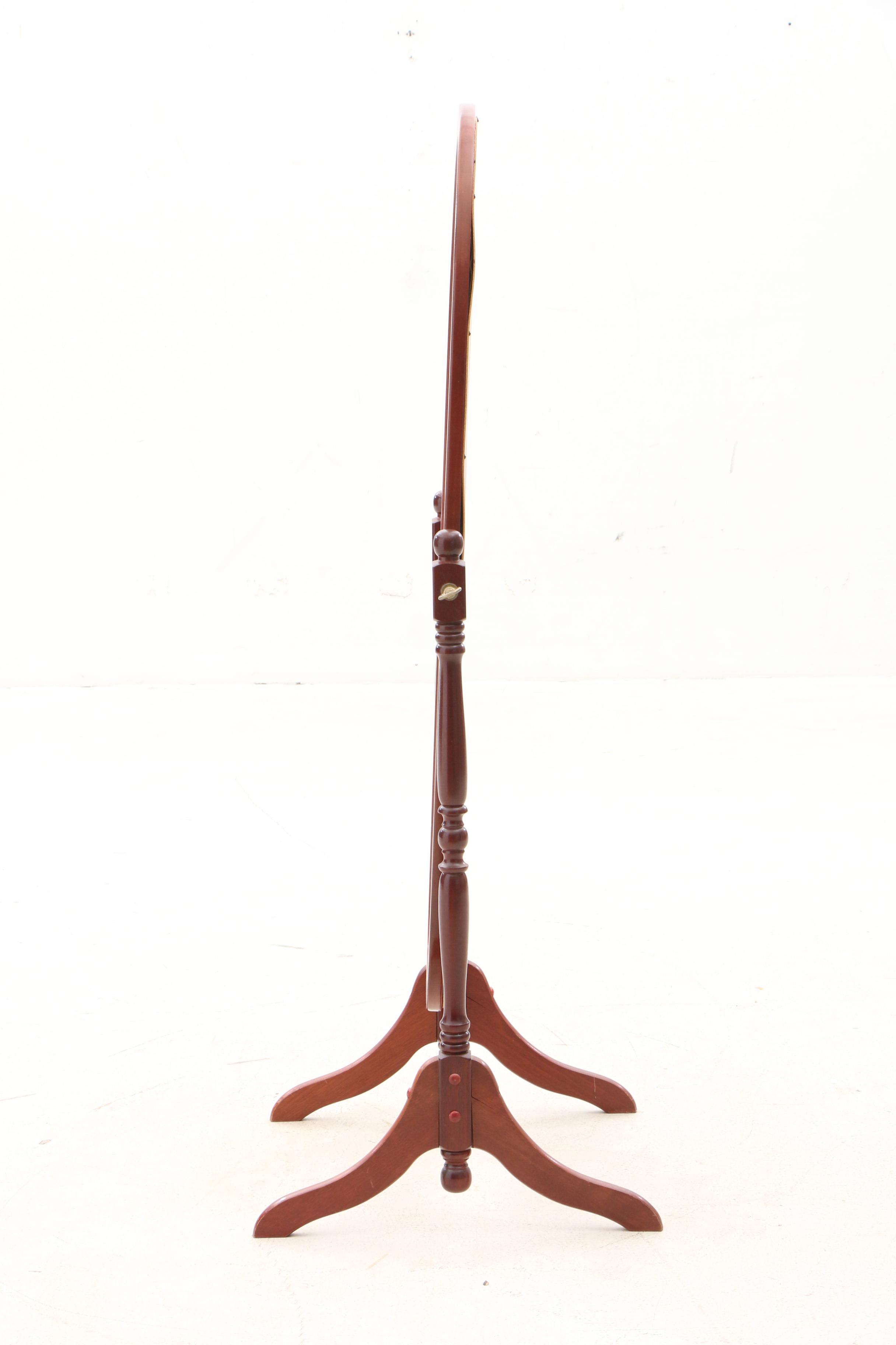 Freestanding Cheval Oval Mirror in Cherry Finish