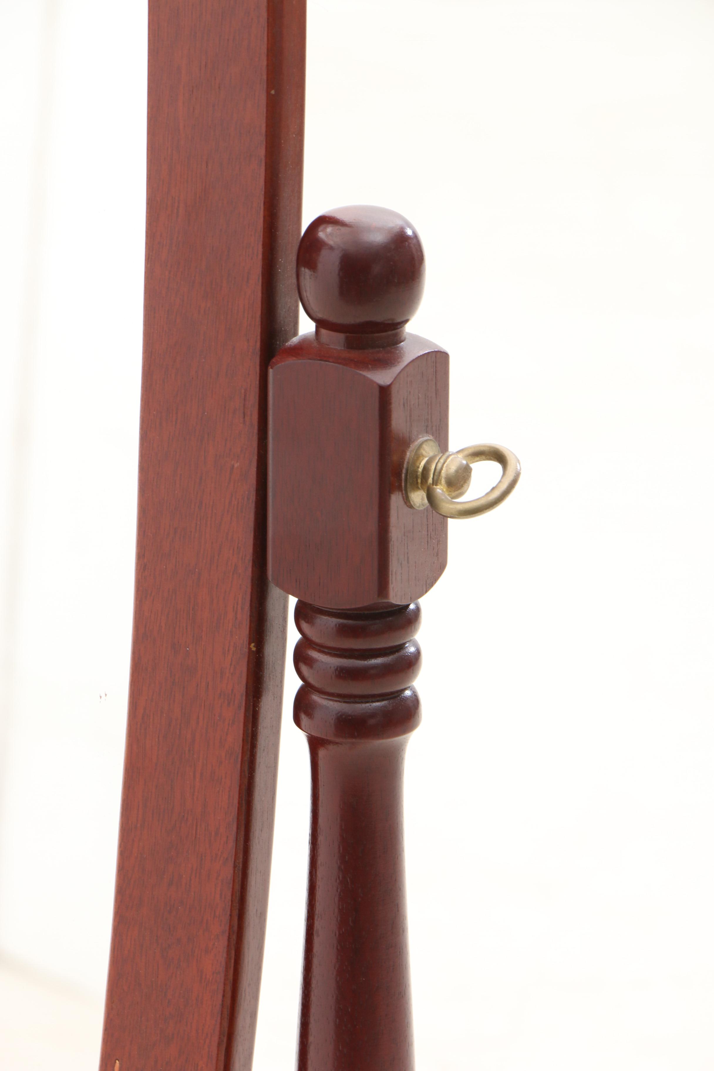 Freestanding Cheval Oval Mirror in Cherry Finish