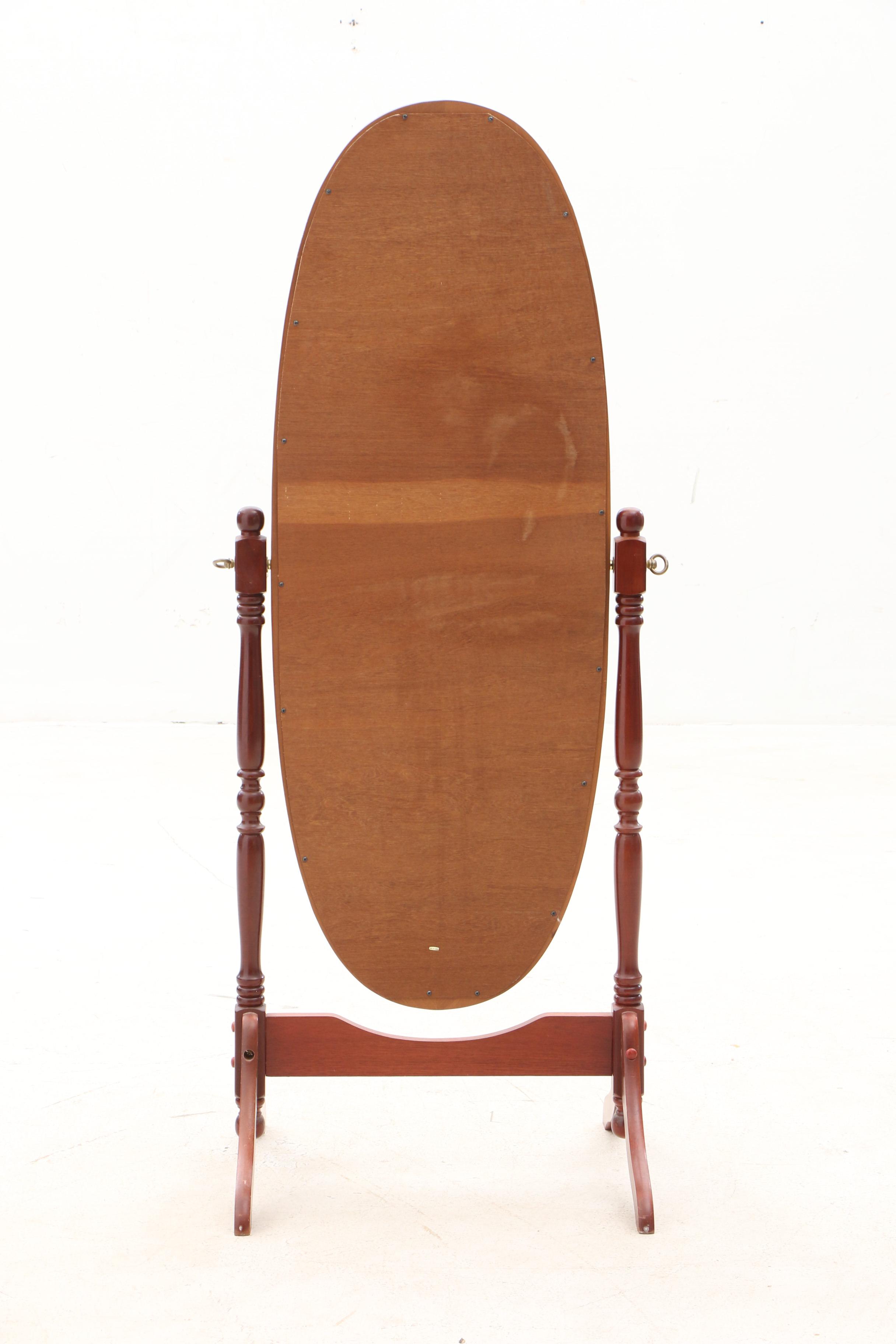 Freestanding Cheval Oval Mirror in Cherry Finish
