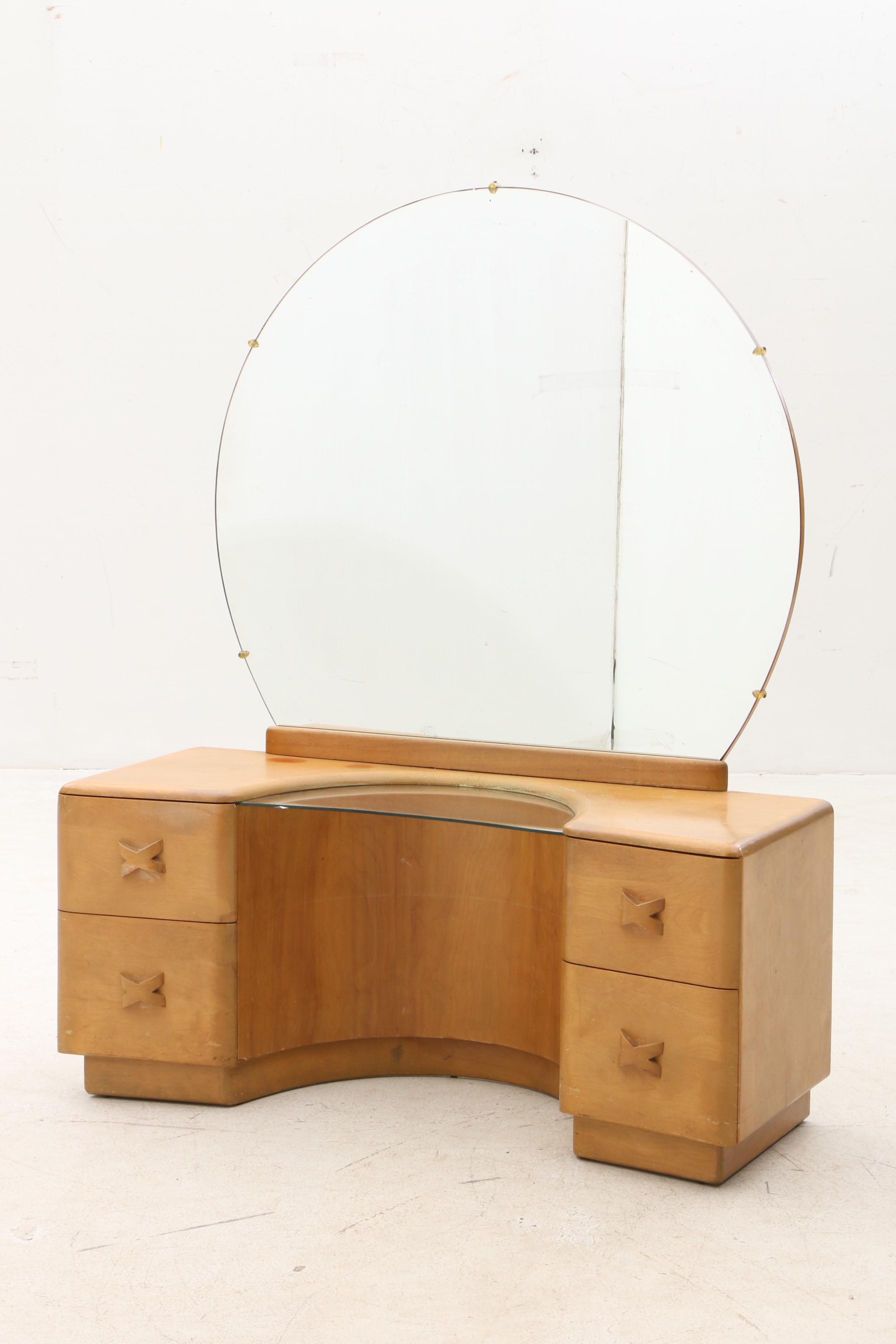 Art Deco Style Vanity Dresser with Mirror and Stool