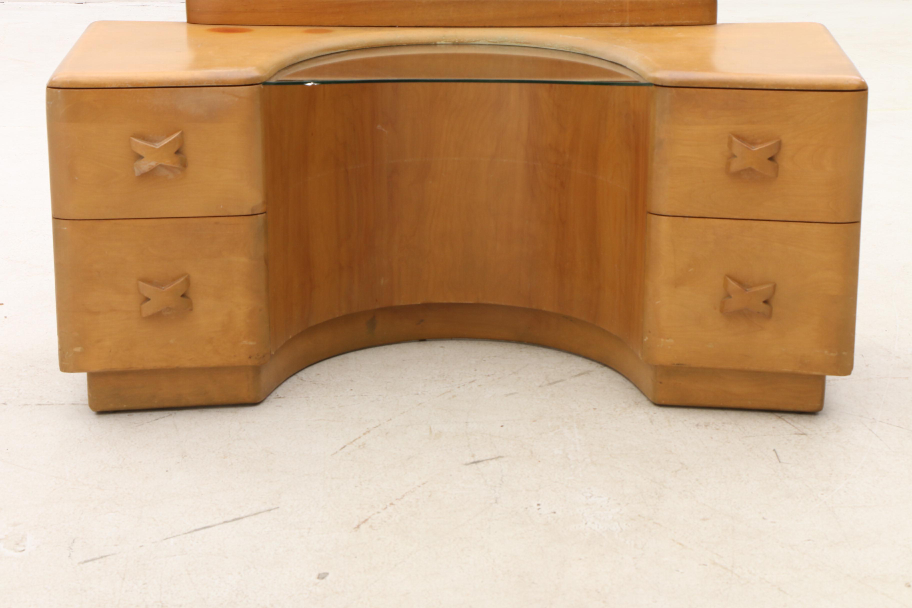 Art Deco Style Vanity Dresser with Mirror and Stool